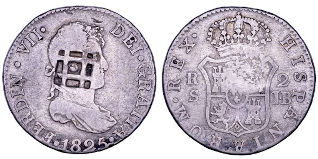 FERNANDO VII, 1808-1833. SPAGNA. Resello de Vique (1841) su 2 reales