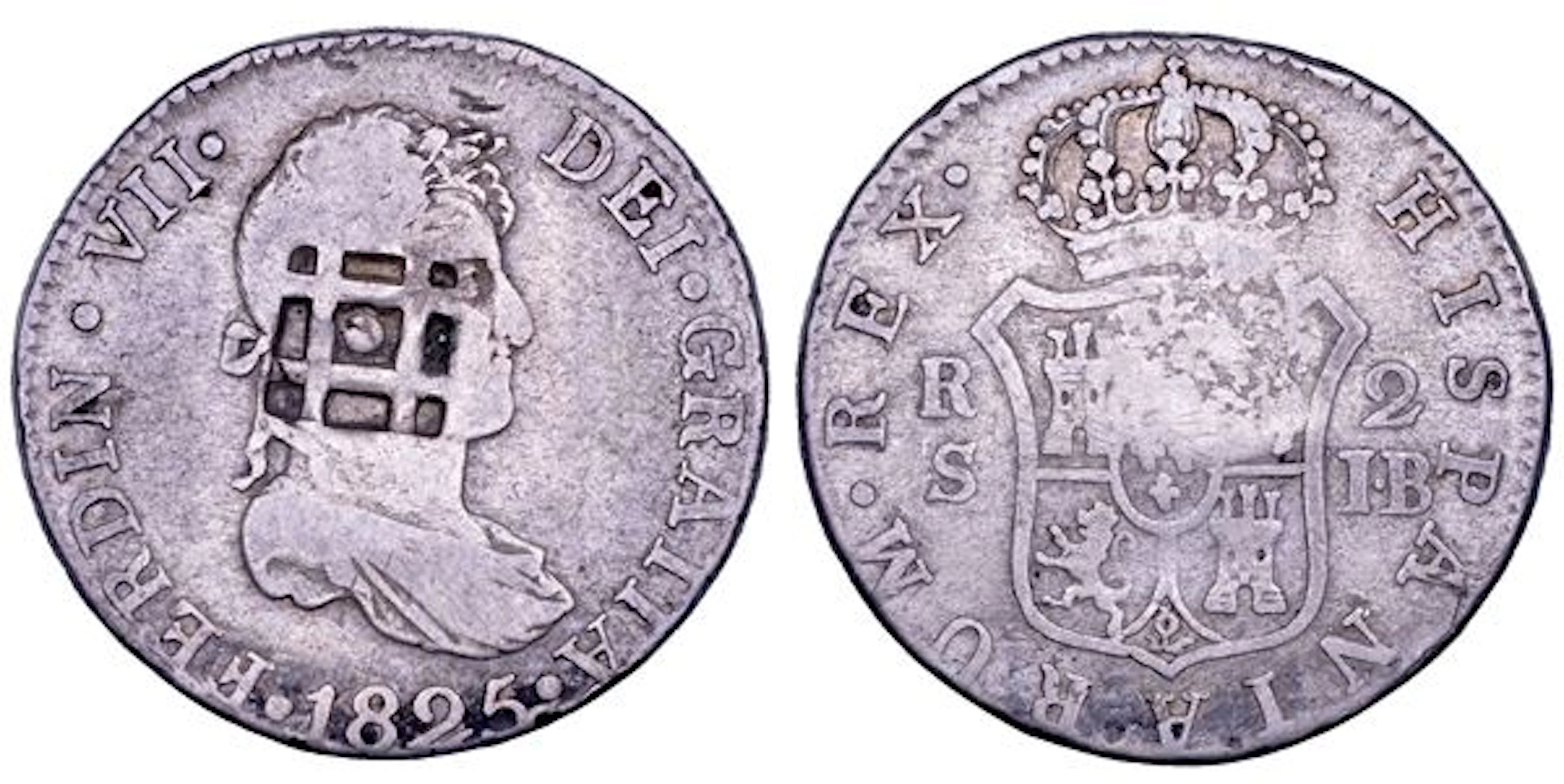 FERNANDO VII, 1808-1833. SPAGNA. Resello de Vique (1841) su 2 reales
