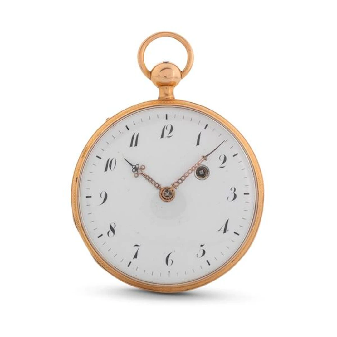 Orologio da tasca in oro 18k, quadrante bianco con numeri Arabi, carica