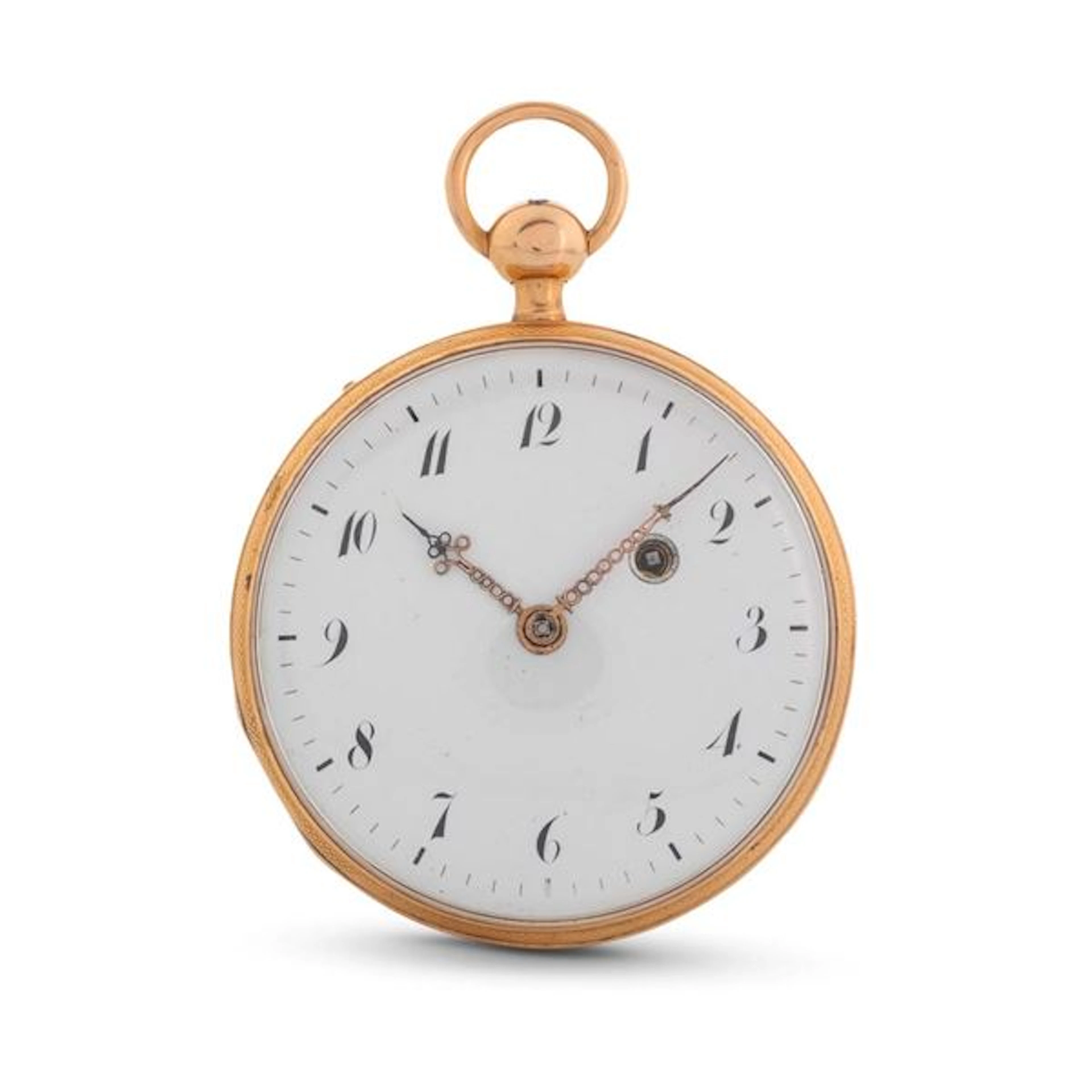 Orologio da tasca in oro 18k, quadrante bianco con numeri Arabi, carica