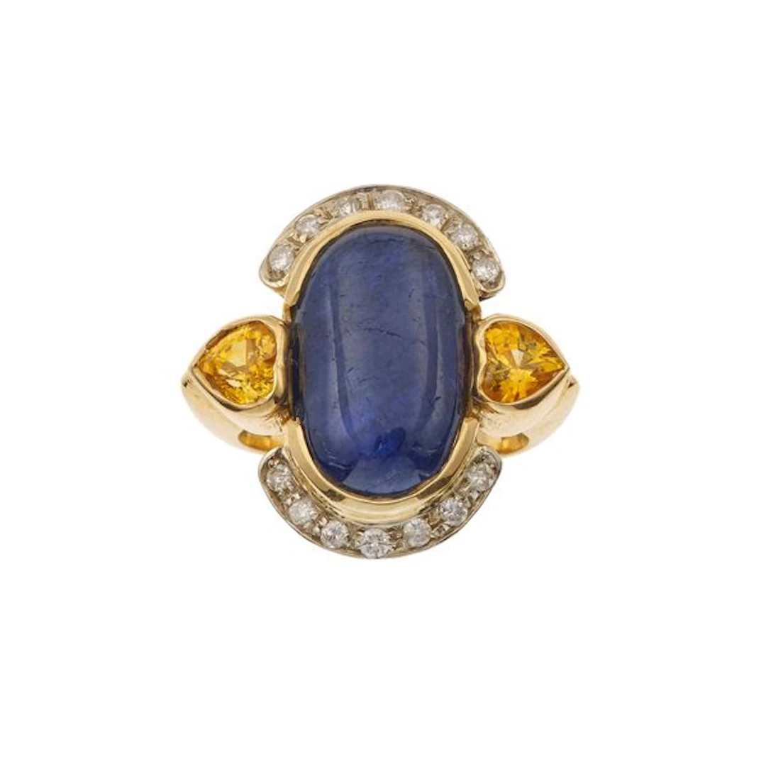 Sapphire, diamond and gold ring