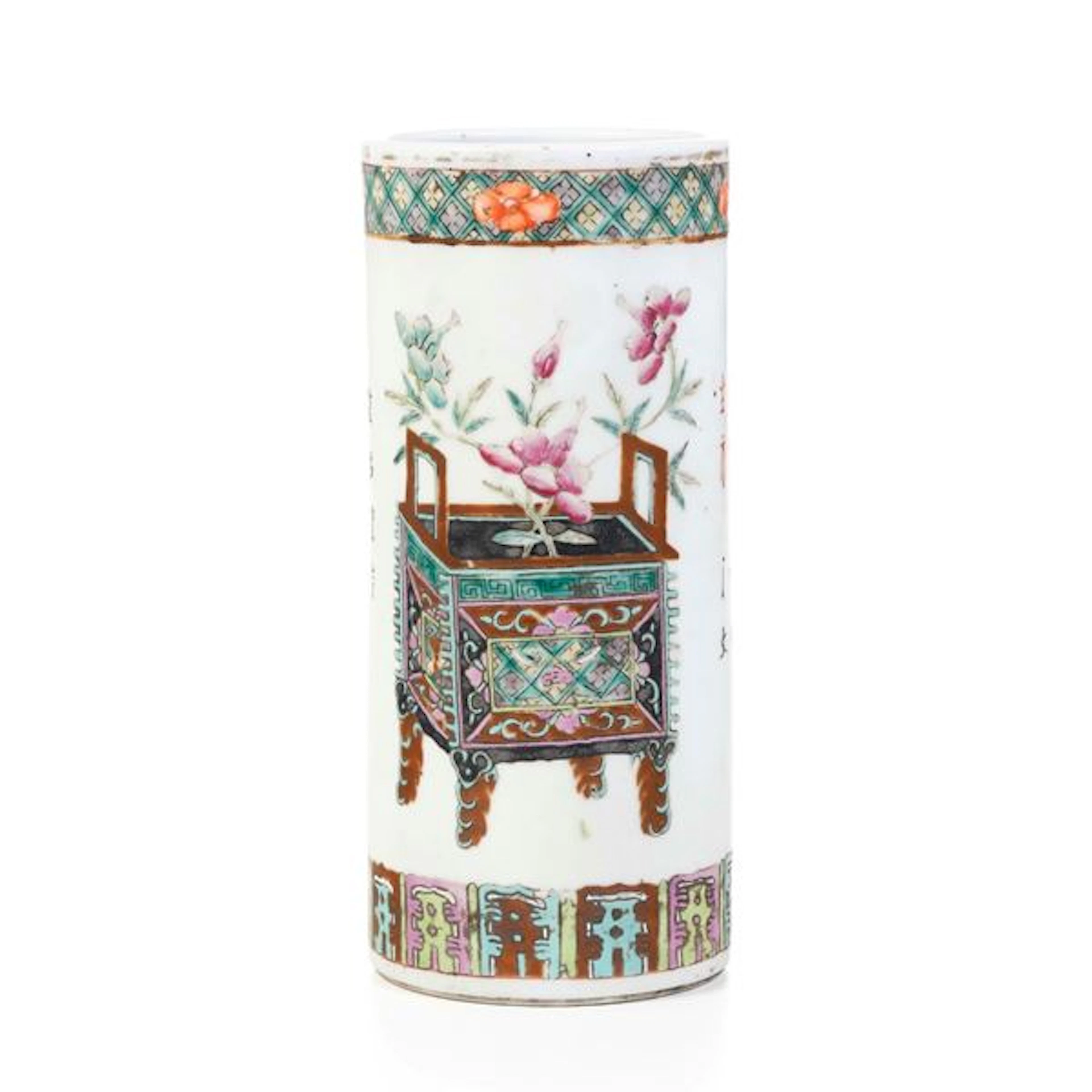 Vaso in porcellana Famiglia Rosa raffigurante giardiniera con fiori