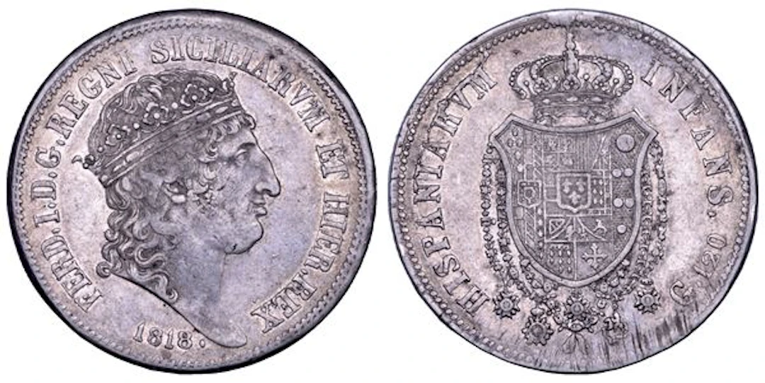 NAPOLI. FERDINANDO I DI BORBONE, 1816-1825. Piastra da 120 grana 1818.