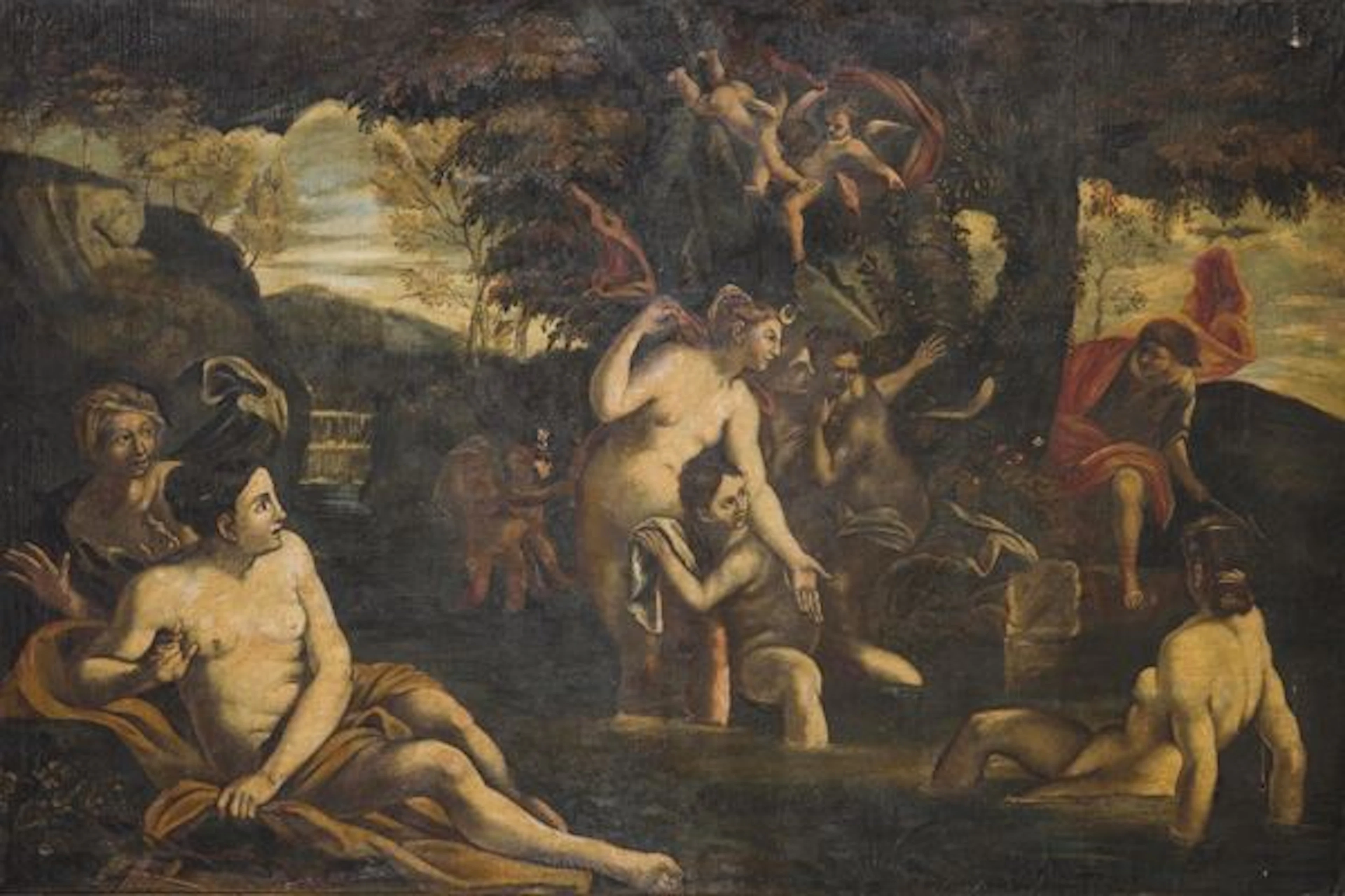 Scuola del XVII secolo Diana e le ninfe al bagno
