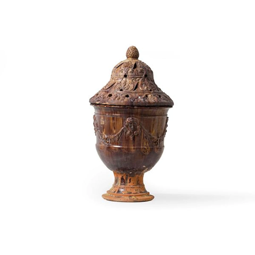 Braciere in terracotta invetriata di Savona a calice con coperchio