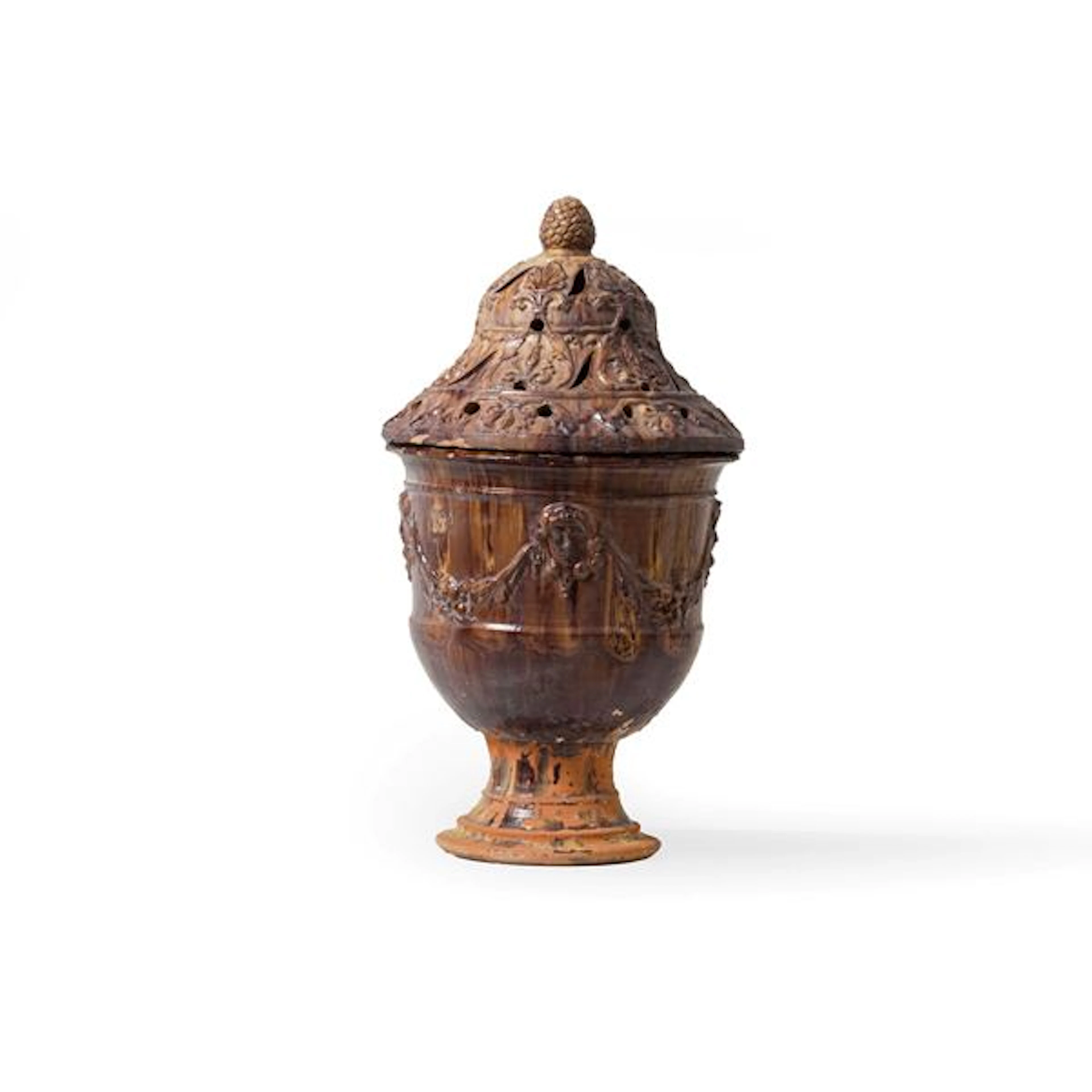 Braciere in terracotta invetriata di Savona a calice con coperchio
