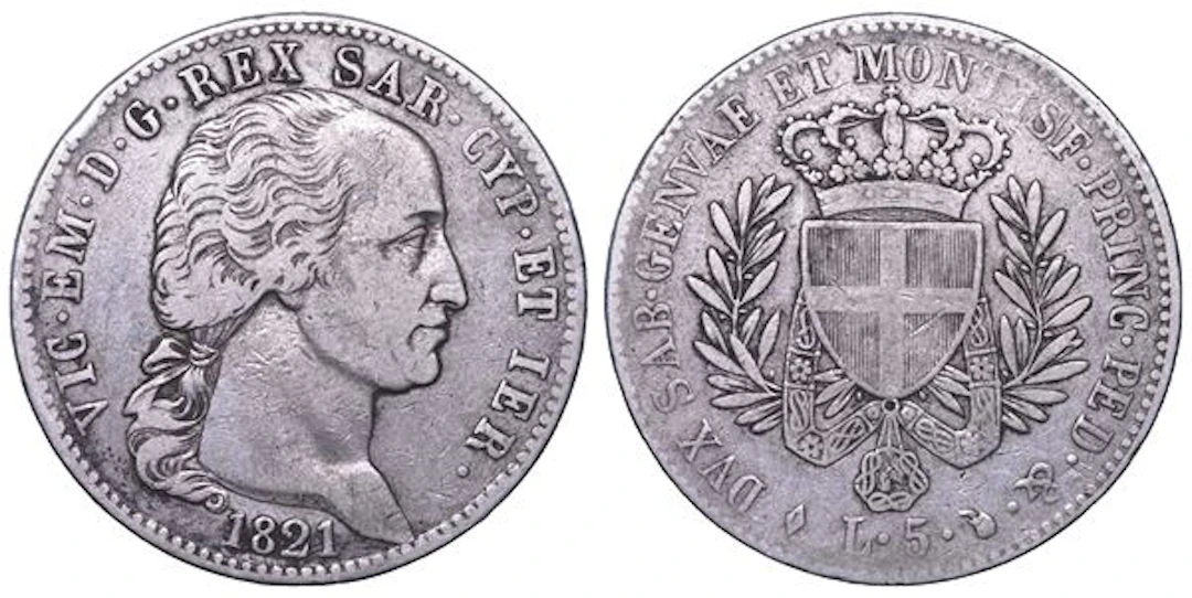 REGNO DI SARDEGNA. VITTORIO EMANUELE I DI SAVOIA, 1802-1821. 5 Lire