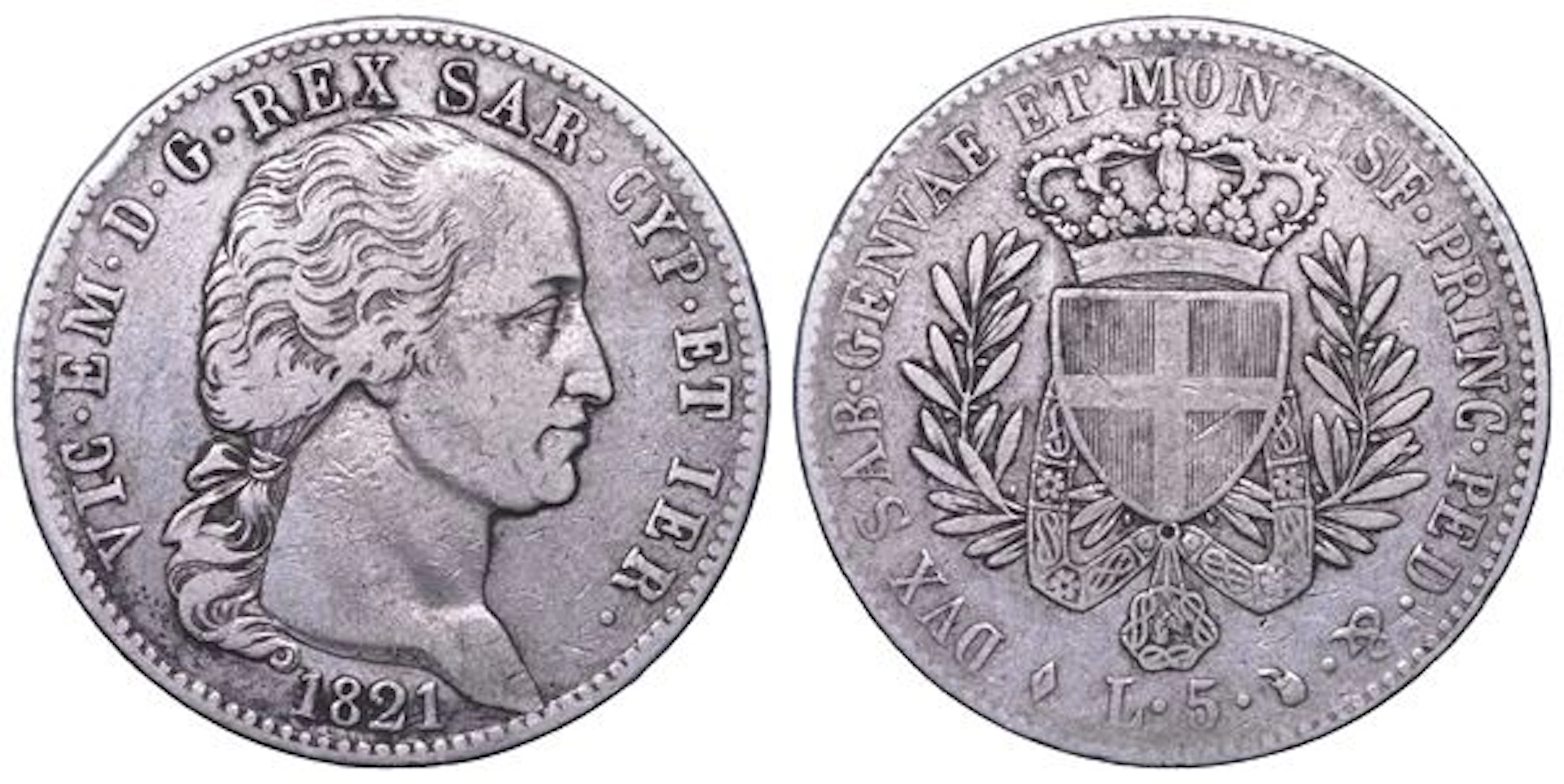 REGNO DI SARDEGNA. VITTORIO EMANUELE I DI SAVOIA, 1802-1821. 5 Lire