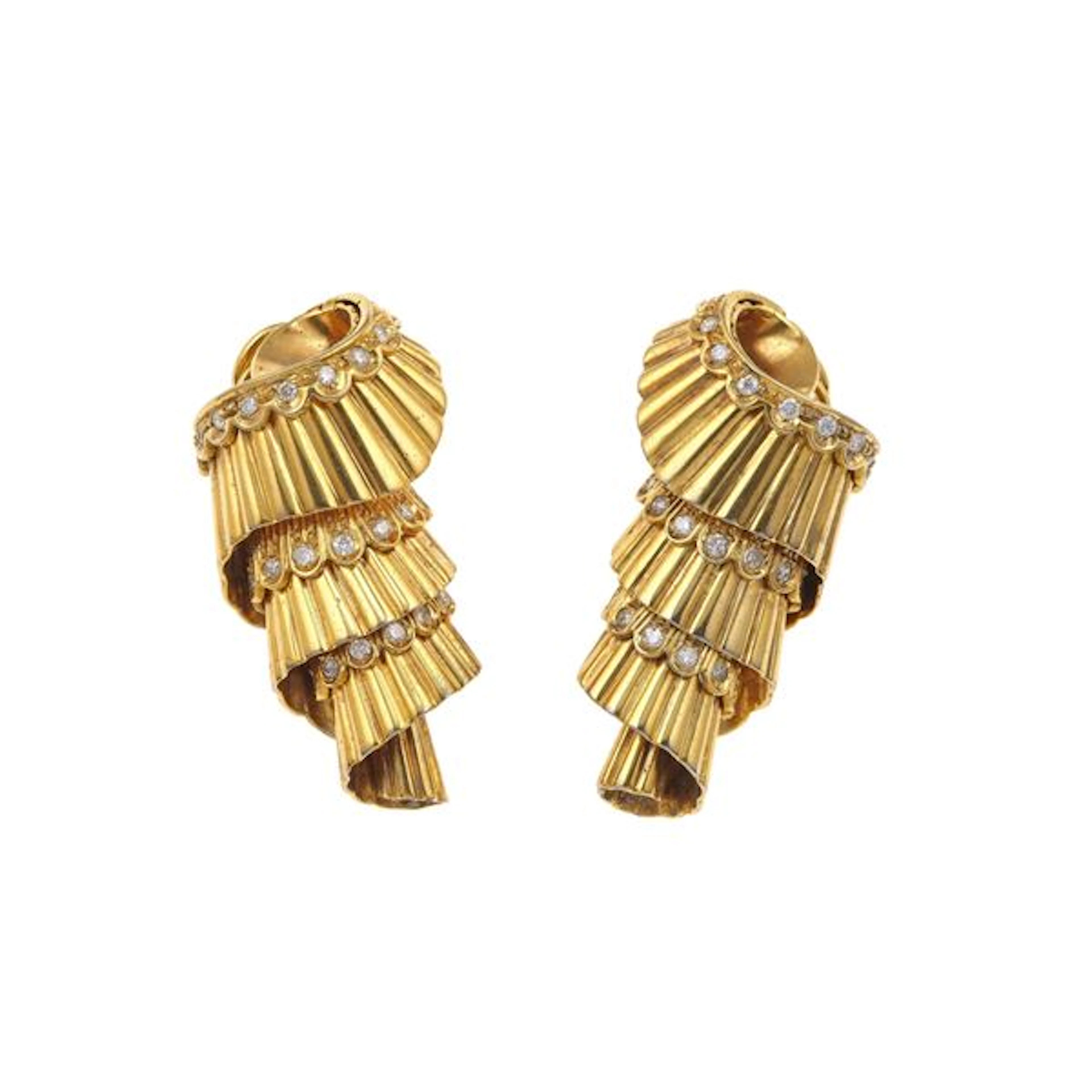 Pair of diamond and gold earrings