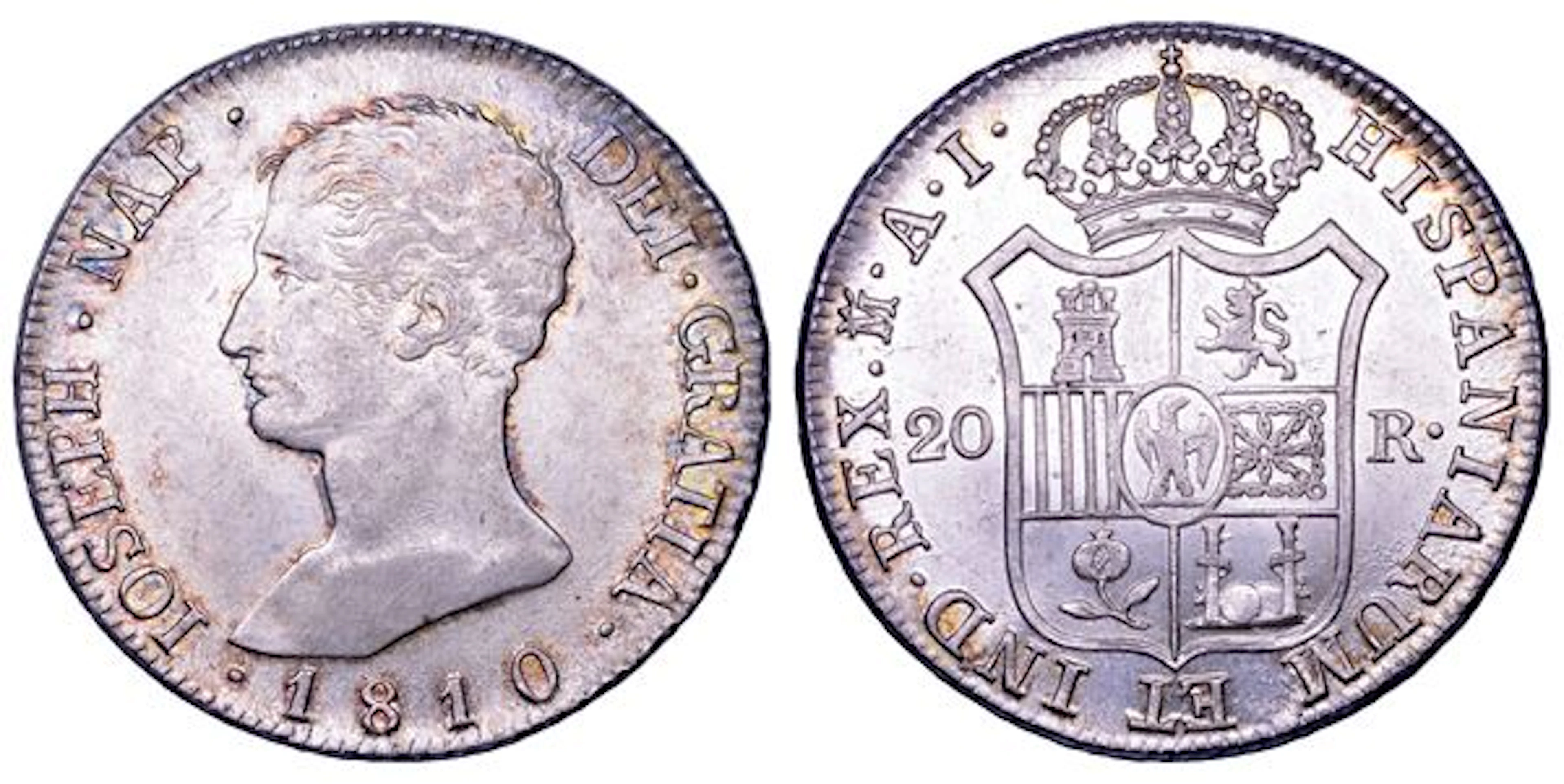 JOSE' BONAPARTE, 1808-1814. SPAGNA. 20 reales 1810. Madrid.