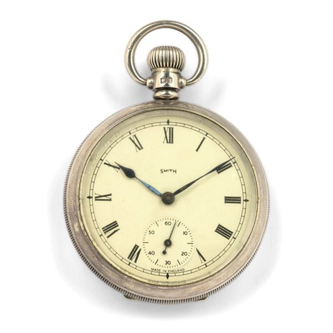Orologio da tasca inglese in argento, quadrante bianco con numeri