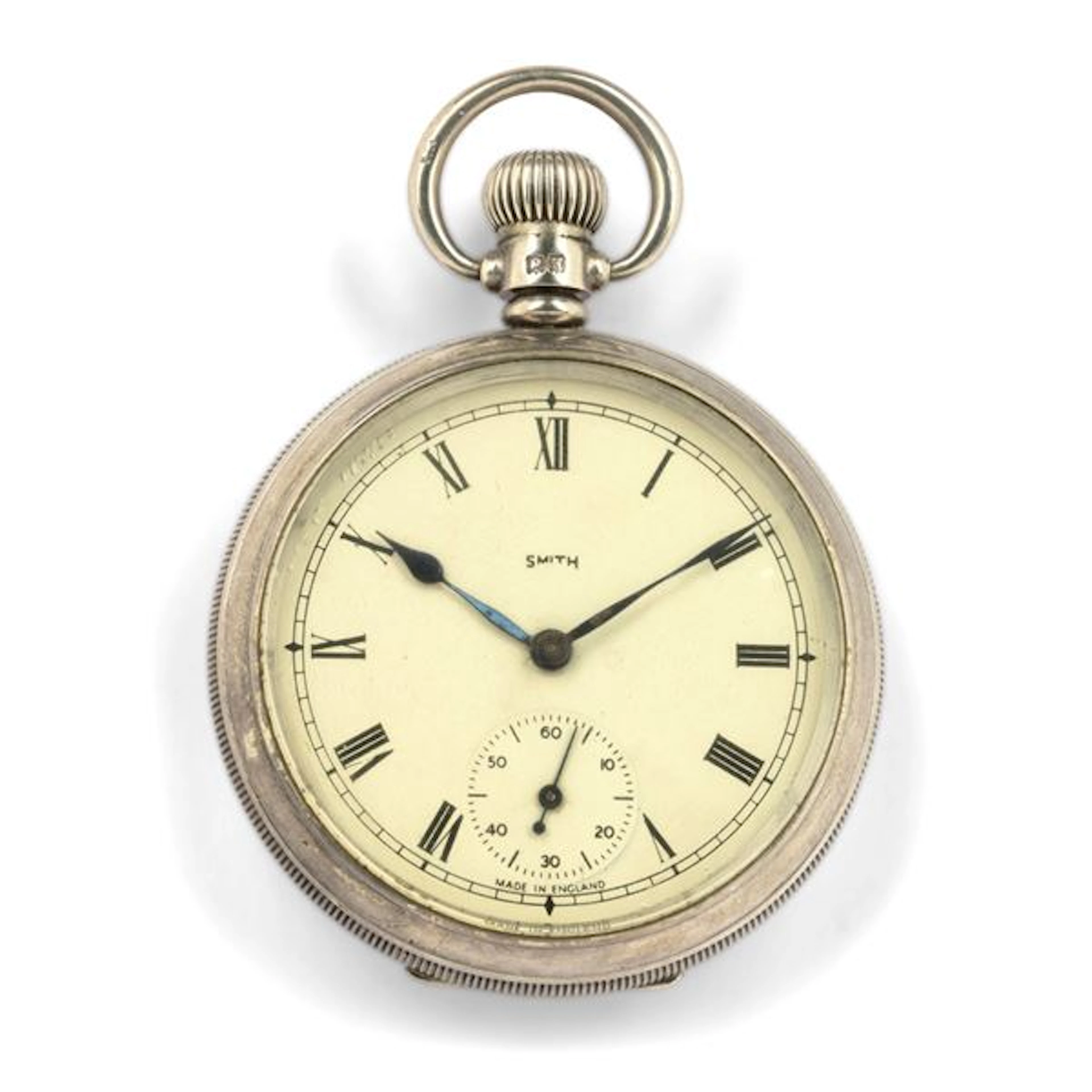 Orologio da tasca inglese in argento, quadrante bianco con numeri