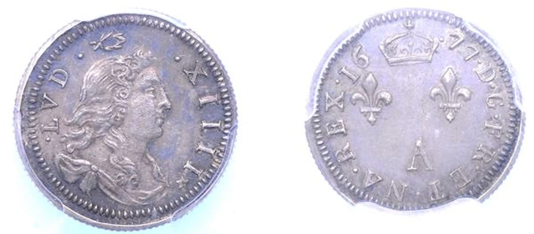 FRANCIA. LOUIS XIV, 1643-1715. 2 sols 1677, piefort tranche striee.