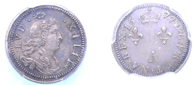 FRANCIA. LOUIS XIV, 1643-1715. 2 sols 1677, piefort tranche striee.