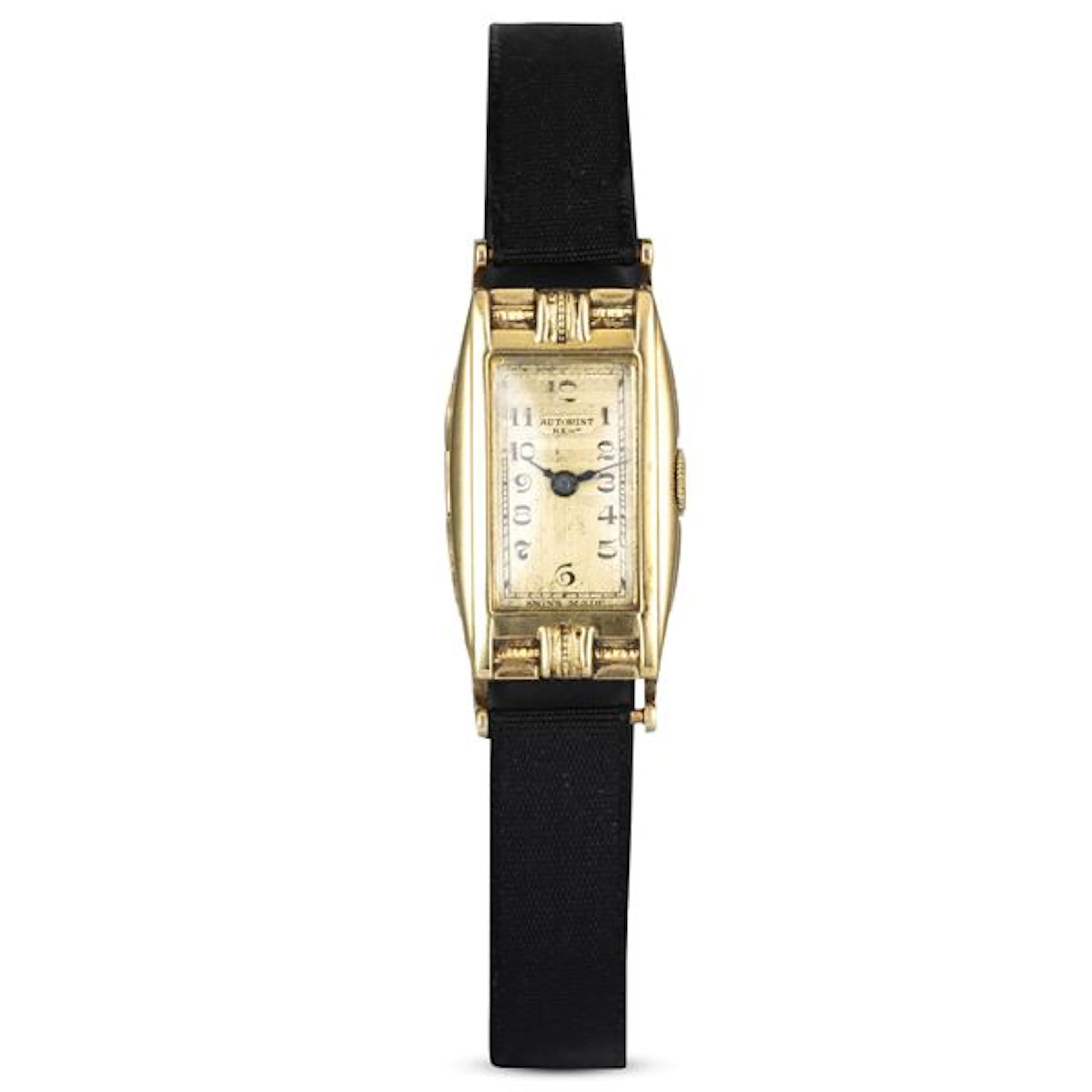 Orologio di forma in oro giallo 14k, quadrante argentÃ¨ lavorato