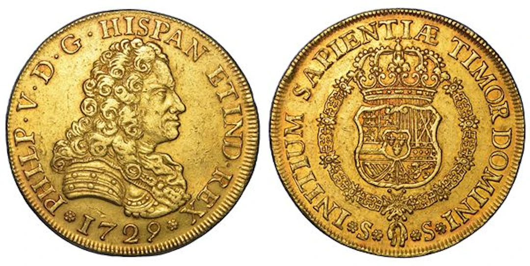 FELIPE V, 1700-1746. SPAGNA. 8 escudos 1729. Siviglia.