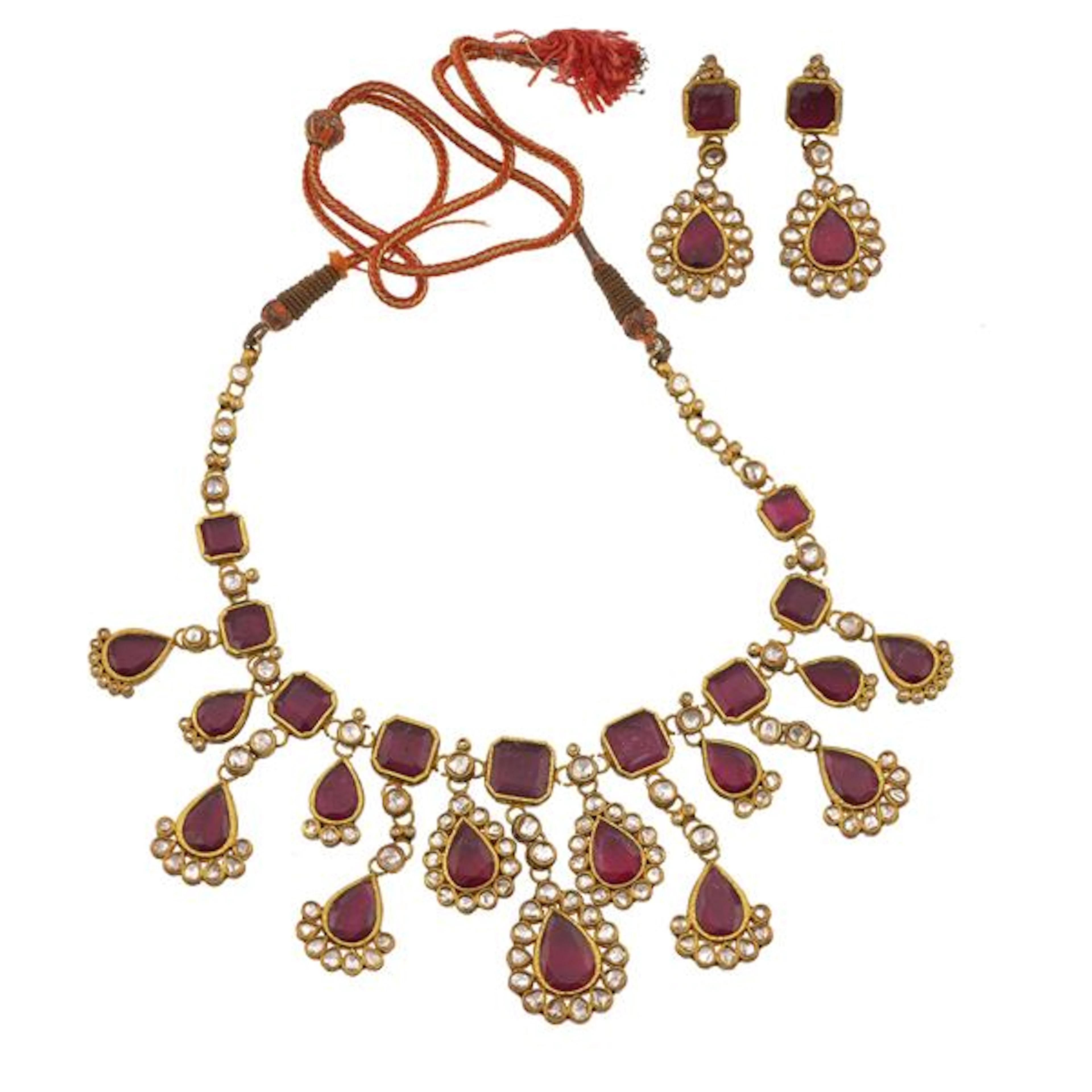 Tourmaline, flat diamond, enamel and wax gold demi-parure