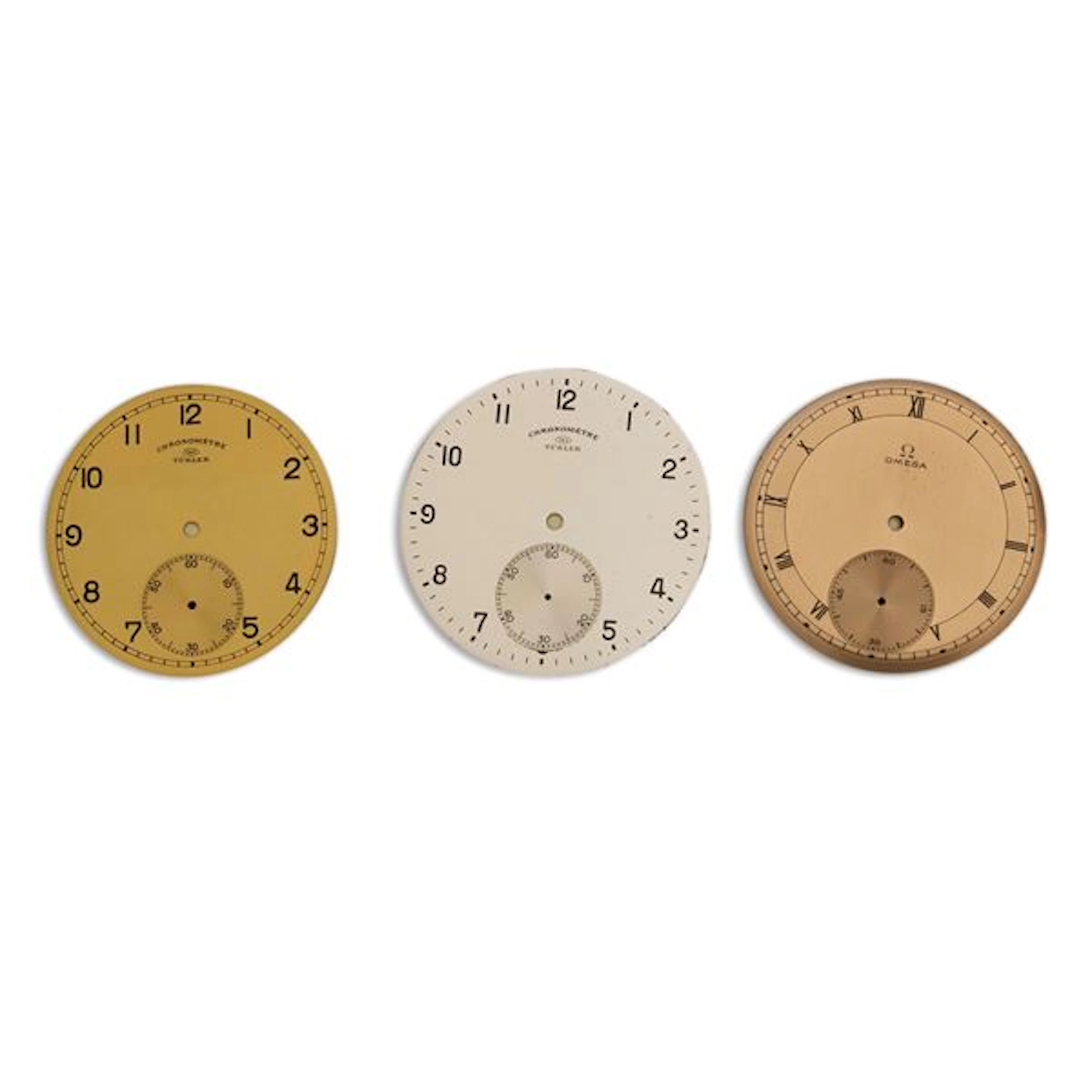 Lotto di tre quadranti: IWC champagne, 39,5 mm Omega salmone, 40,5