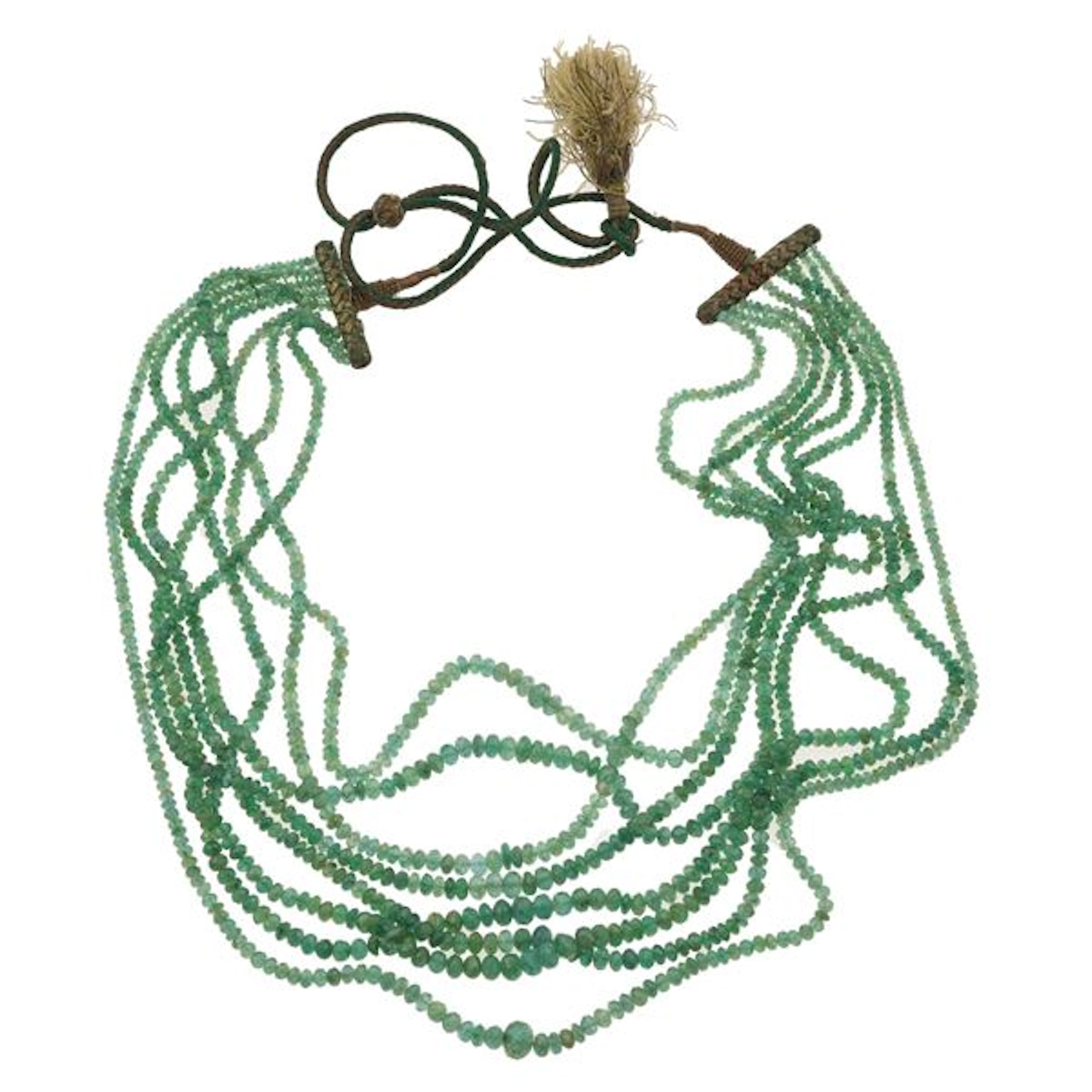 Eight strand of emerald necklace. Damage