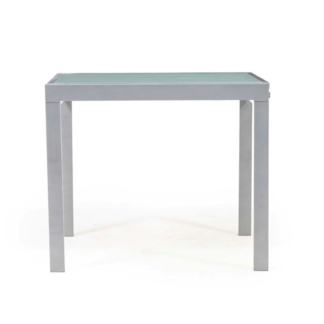 Tavolo in metallo con piano in vetro. XX secolo