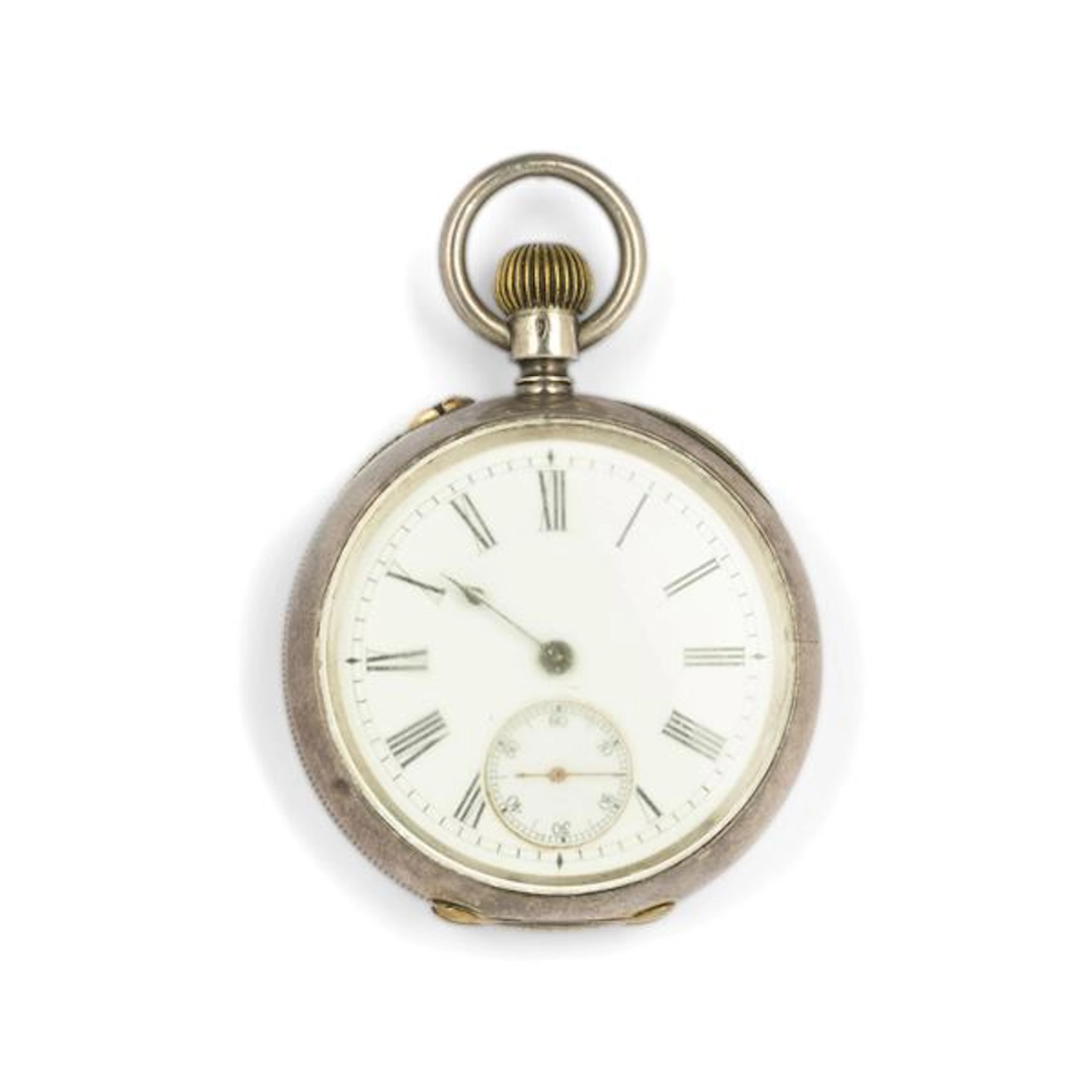 Orologio da tasca in argento con cassa decorata con monogramma, quadrante