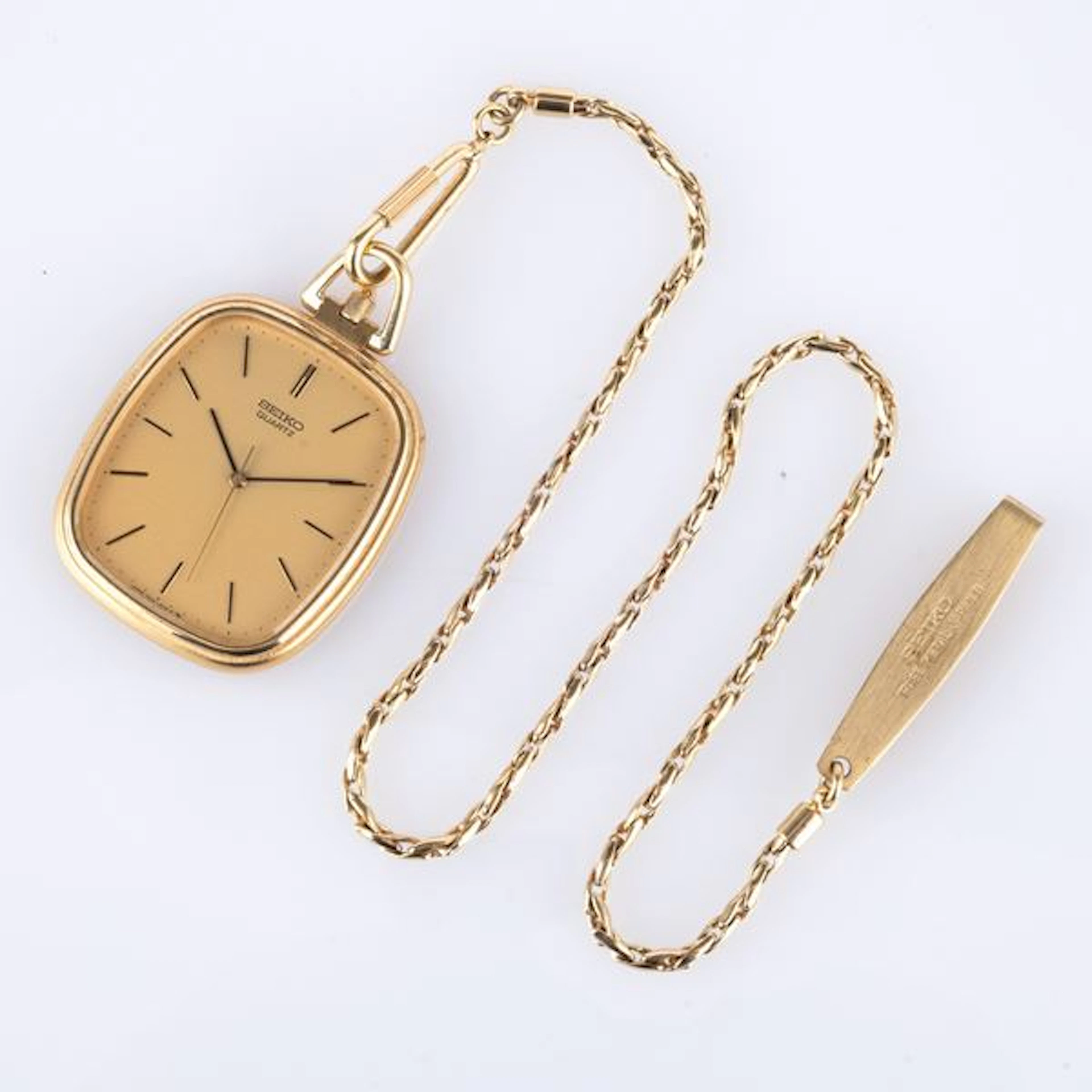 Orologio da tasca in metallo laminato con catenella, quadrante champagne