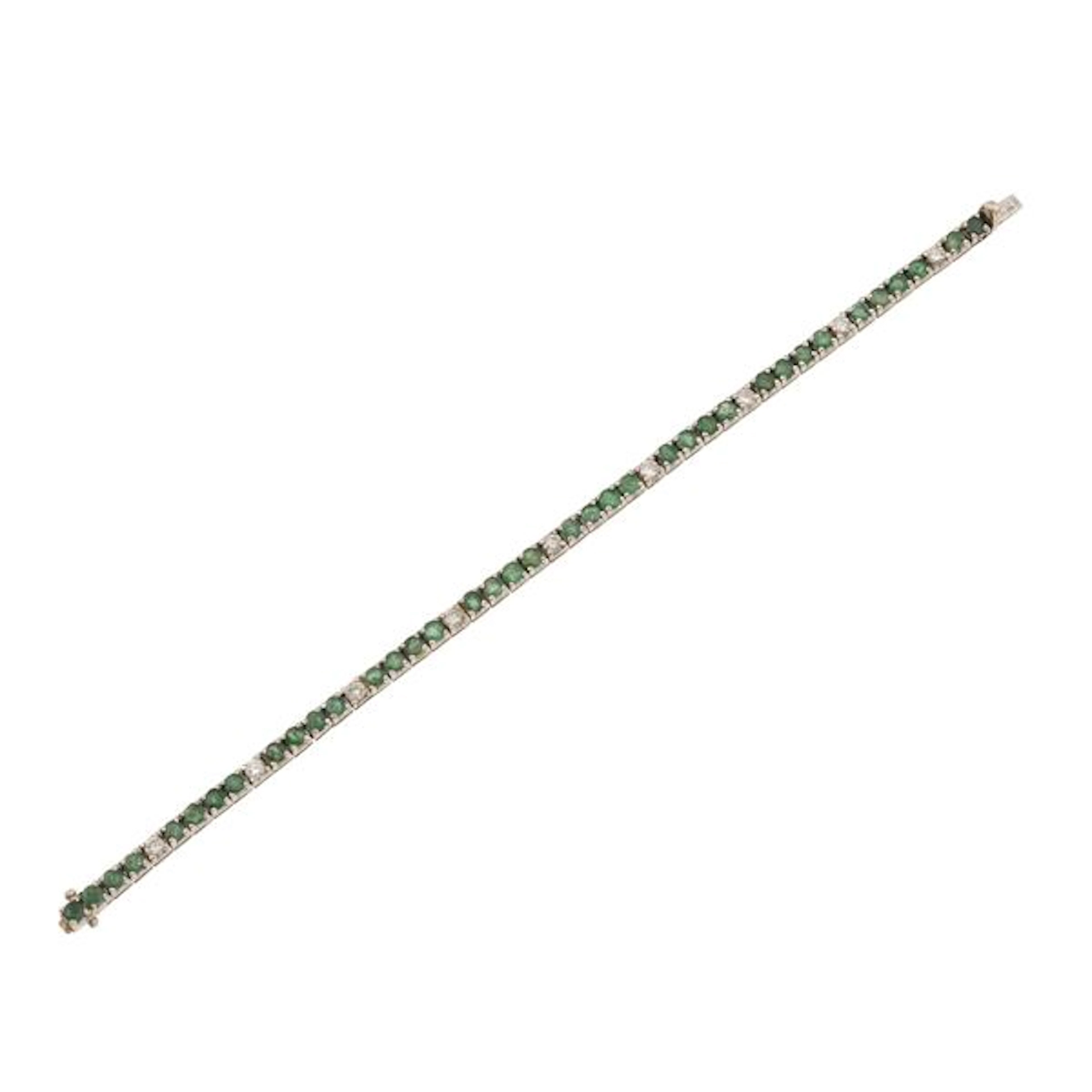 Emerald, diamond and gold line bracelet
