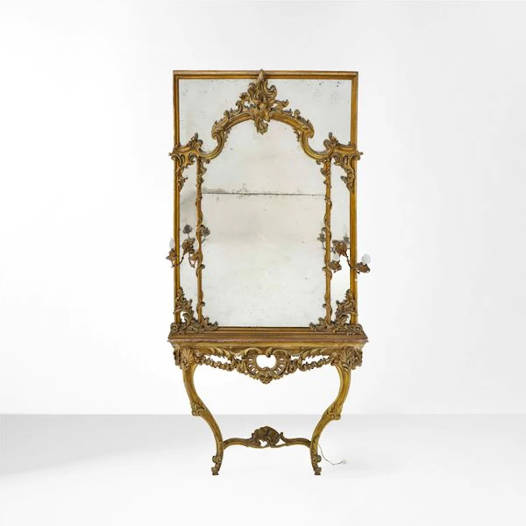 Console a goccia e specchiera stile Luigi XV. XX secolo