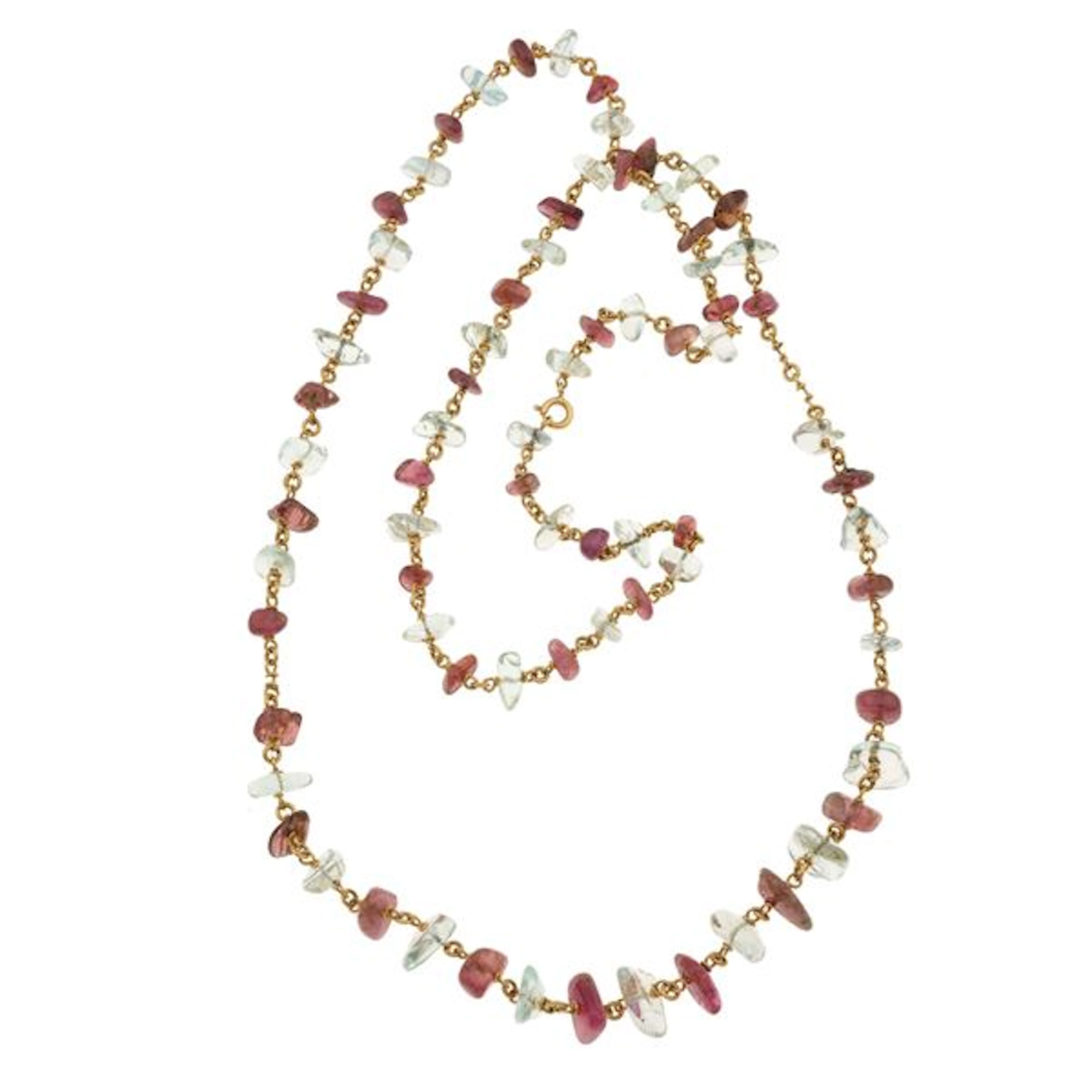 Tourmaline. aquamarine and gold sautoir