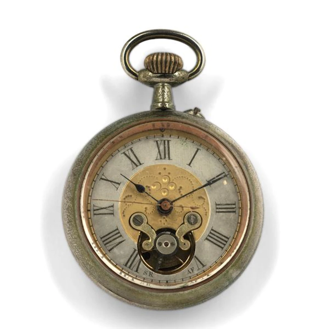 Orologio da tasca in metallo, quadrante bitonale con scappamento a