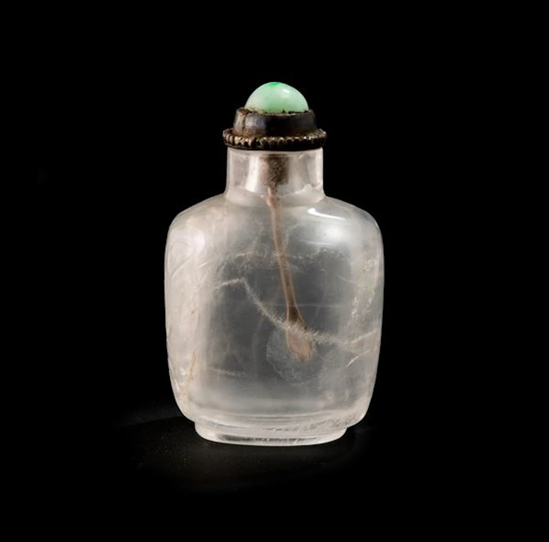 Snuff bottle in cristallo con tappo in turchese, Cina, Repubblica