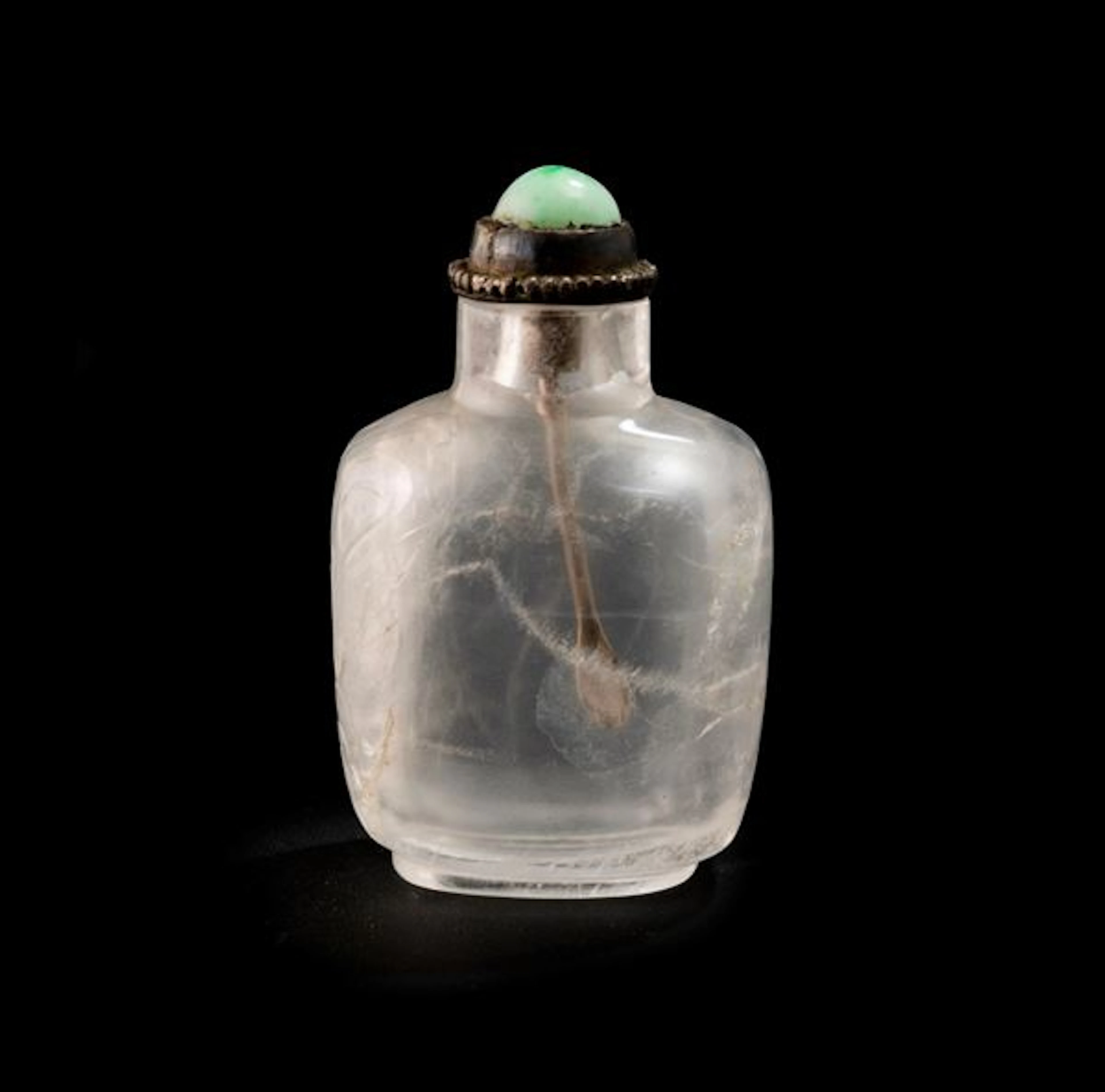 Snuff bottle in cristallo con tappo in turchese, Cina, Repubblica