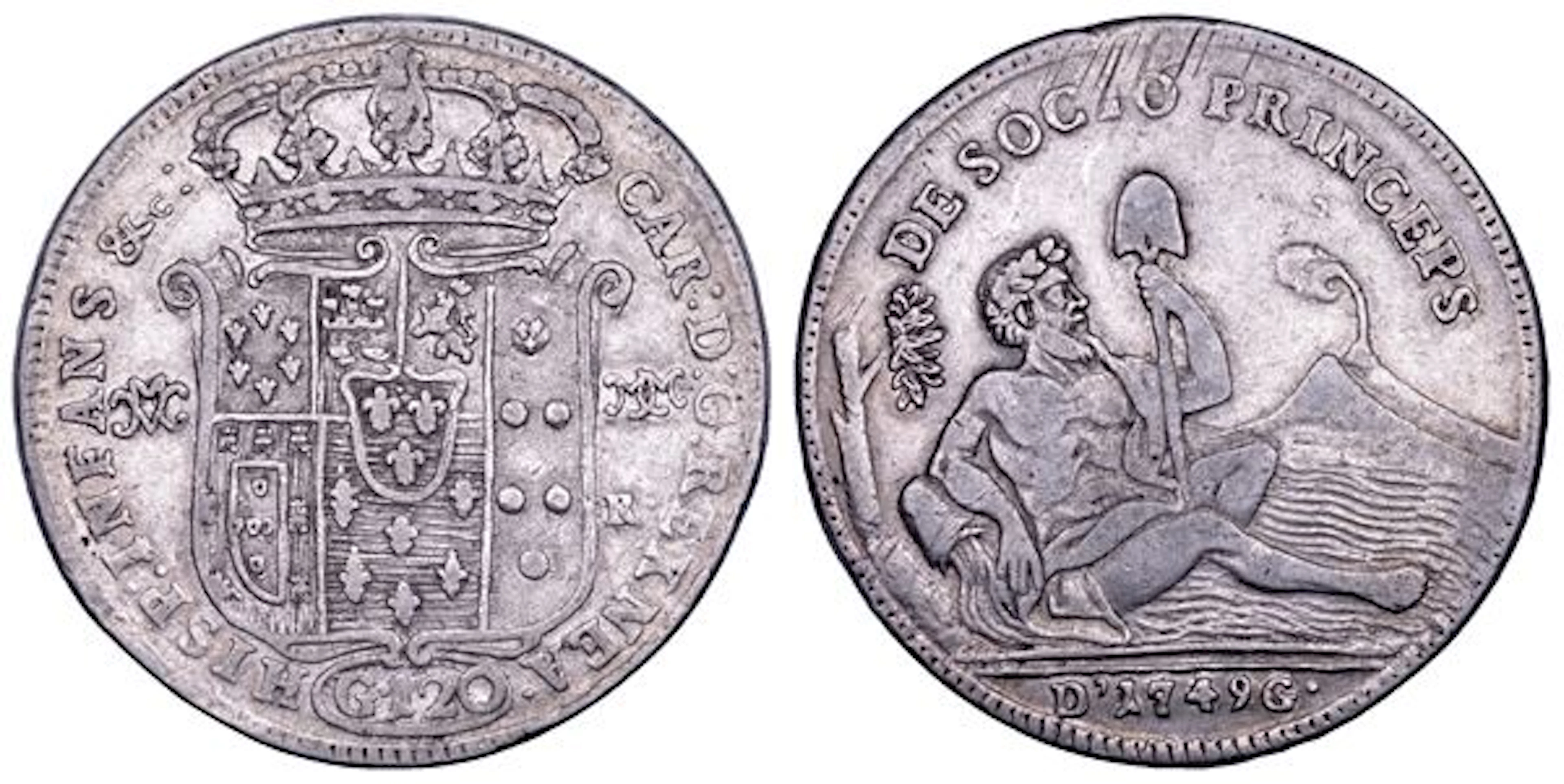 NAPOLI. CARLO DI BORBONE, 1734-1759. Piastra da 120 Grana 1749.