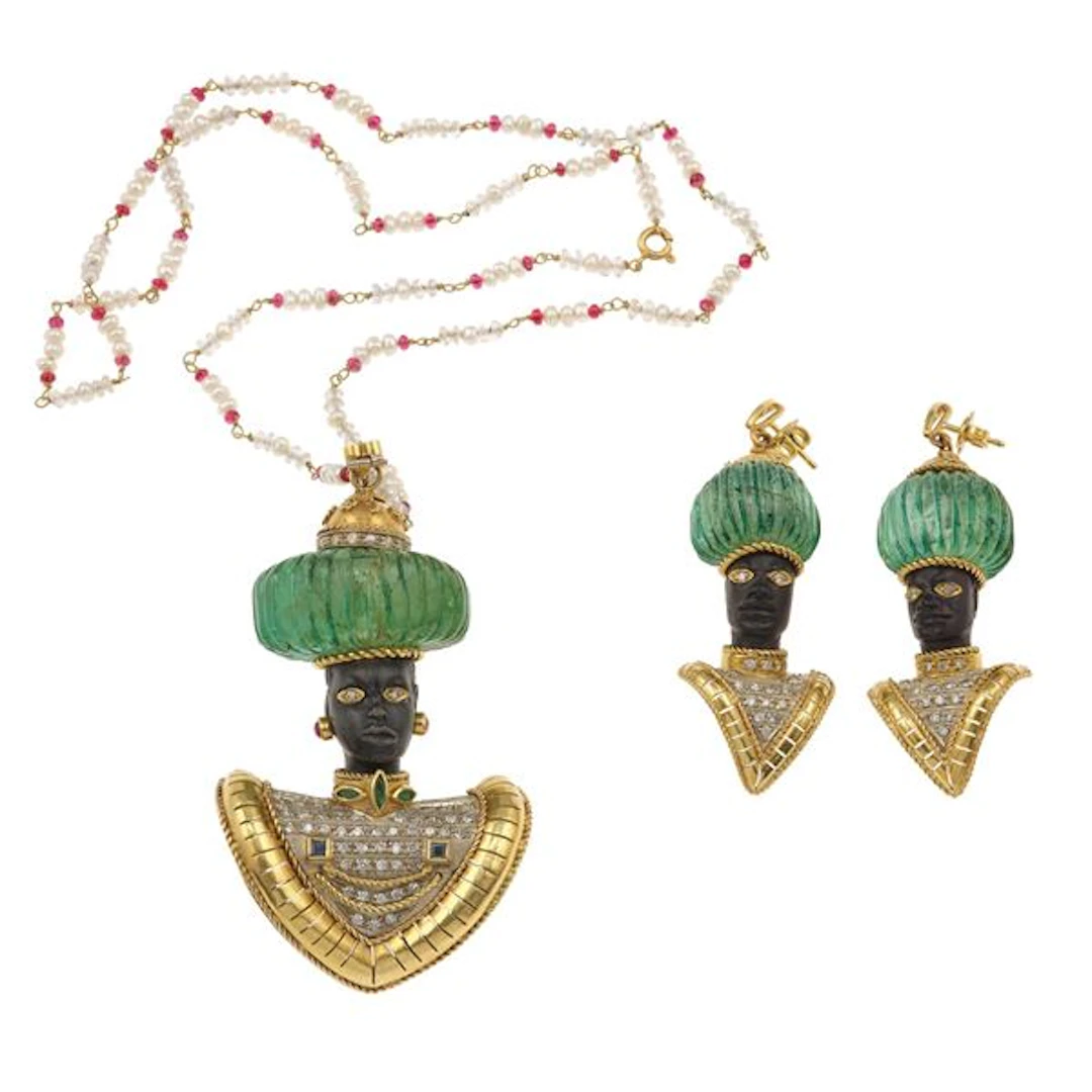 Emerald, diamond, sapphire and gold demi-parure