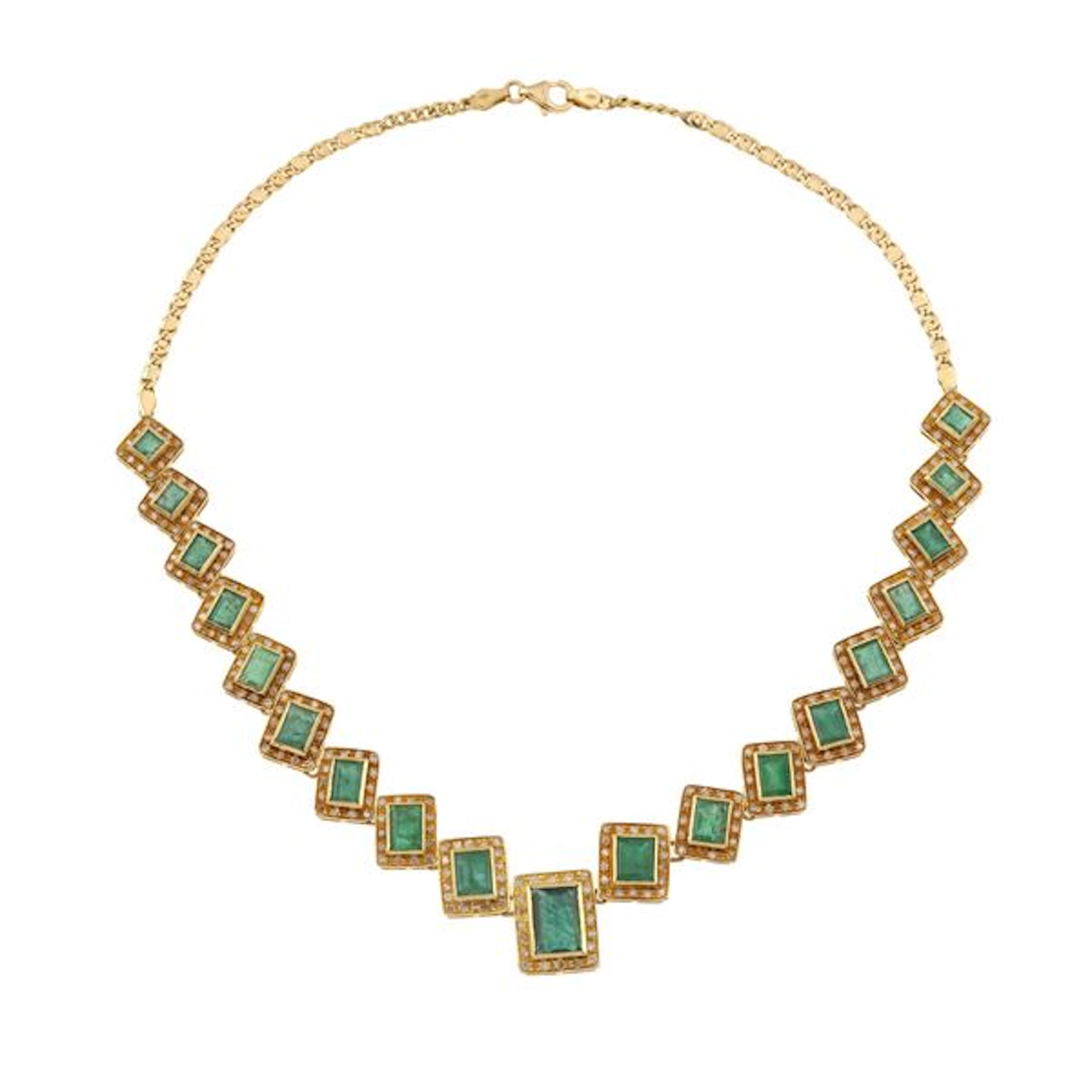 Emerald, diamond and gold necklace