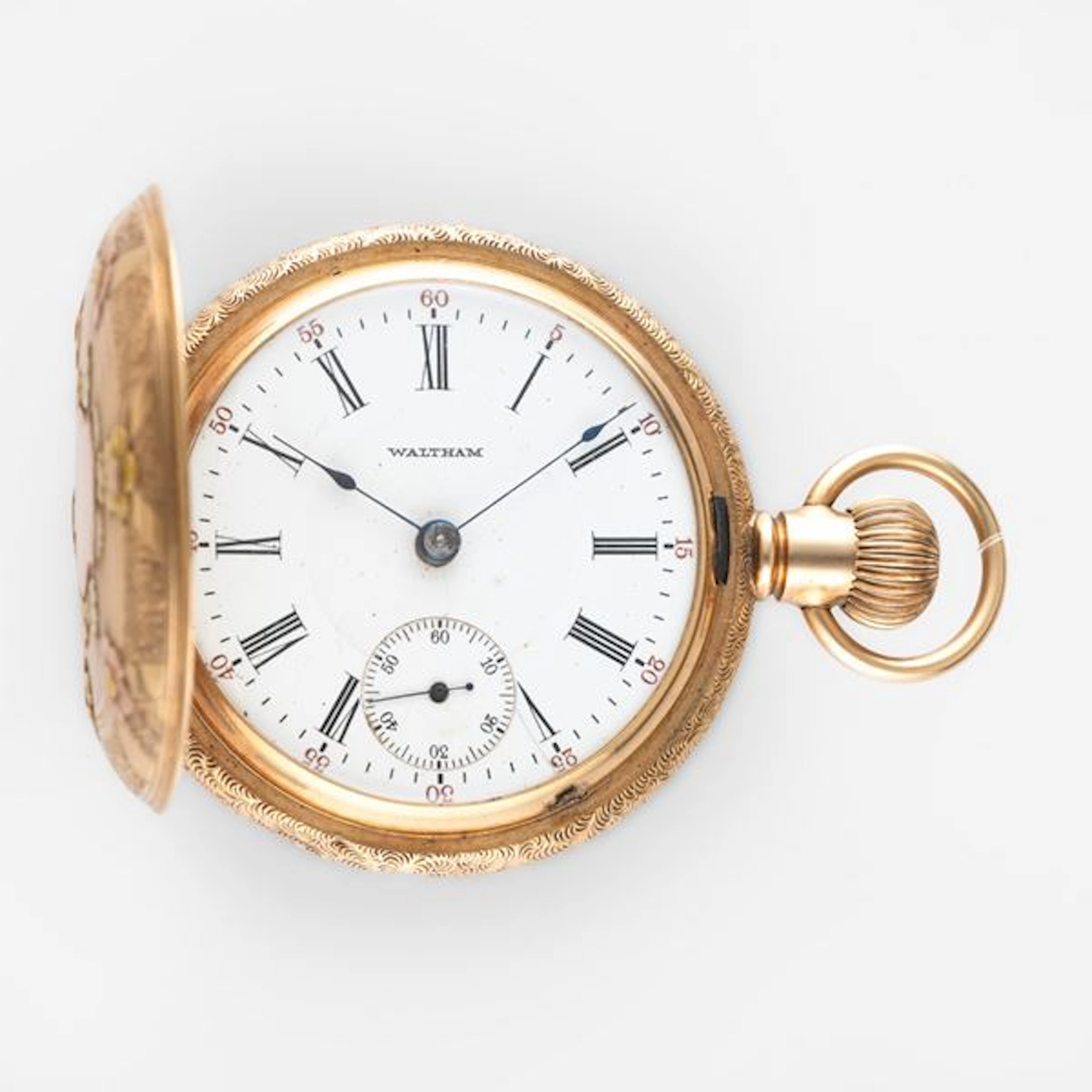 Savonette in oro giallo 14k con cassa con raffigurazione di cervo