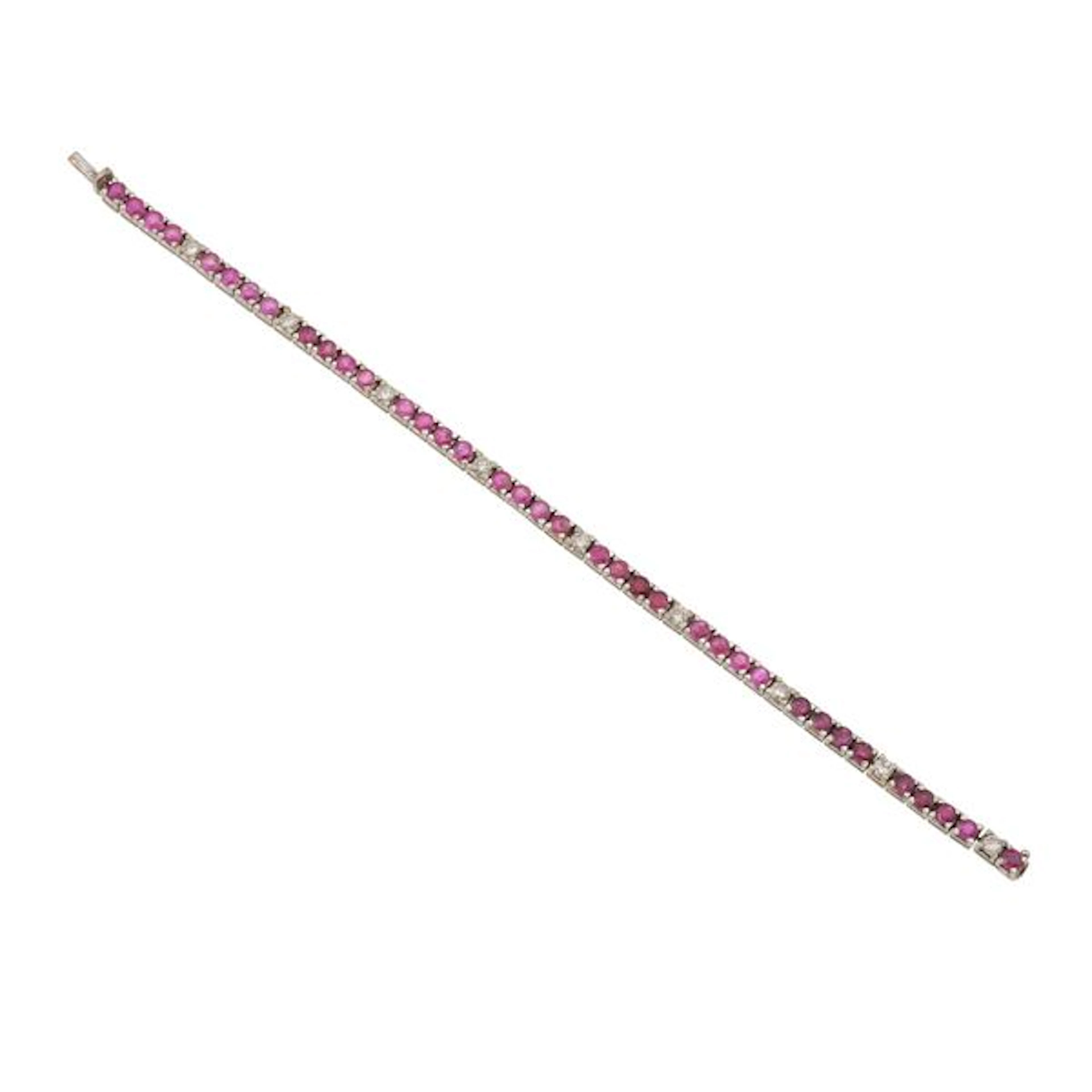 Ruby, diamond and gold line bracelet