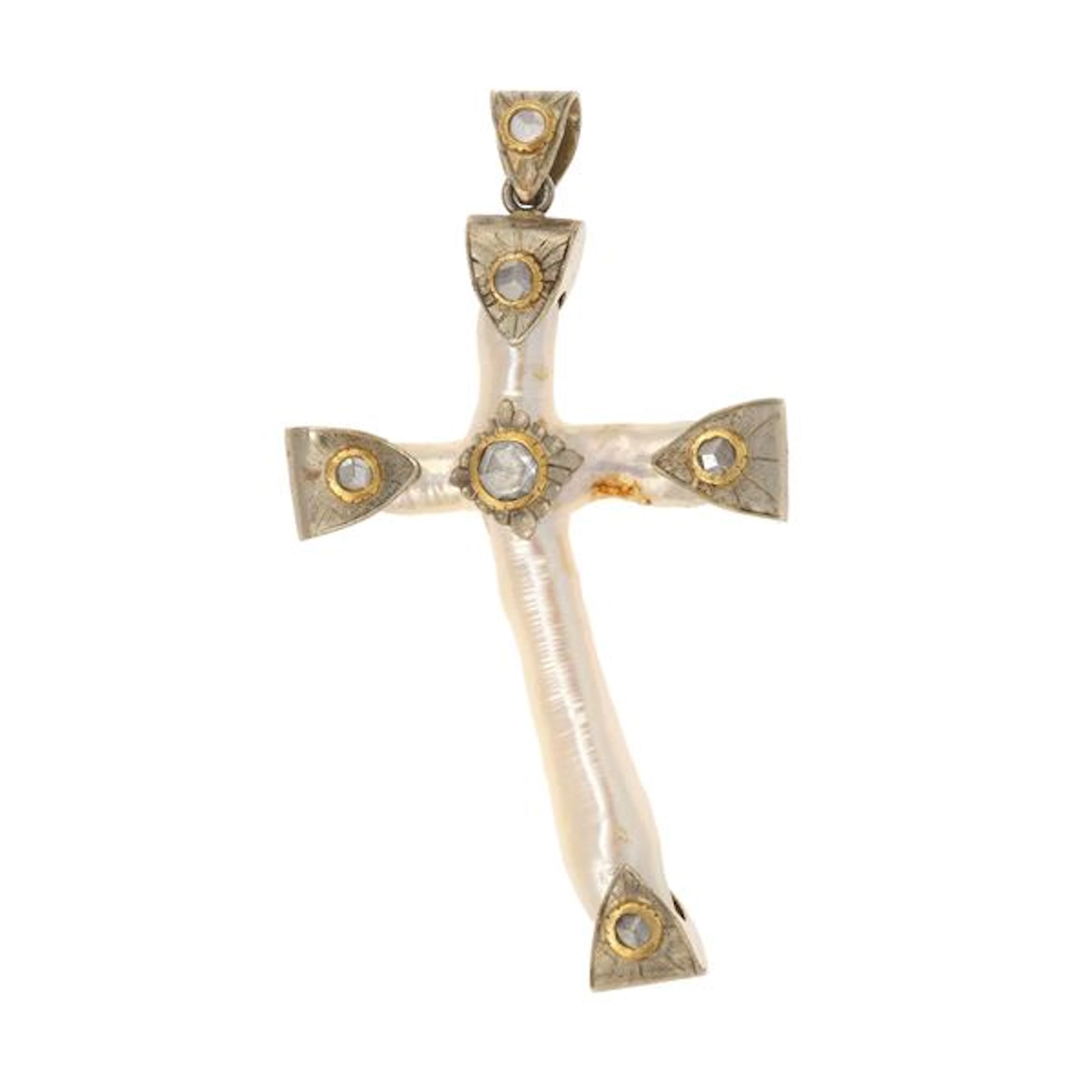 Pearl, rose-cut diamond and gold pendant