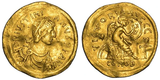GIUSTINIANO I, 527-565. Semisse, anni 527-552. Costantinopoli.
