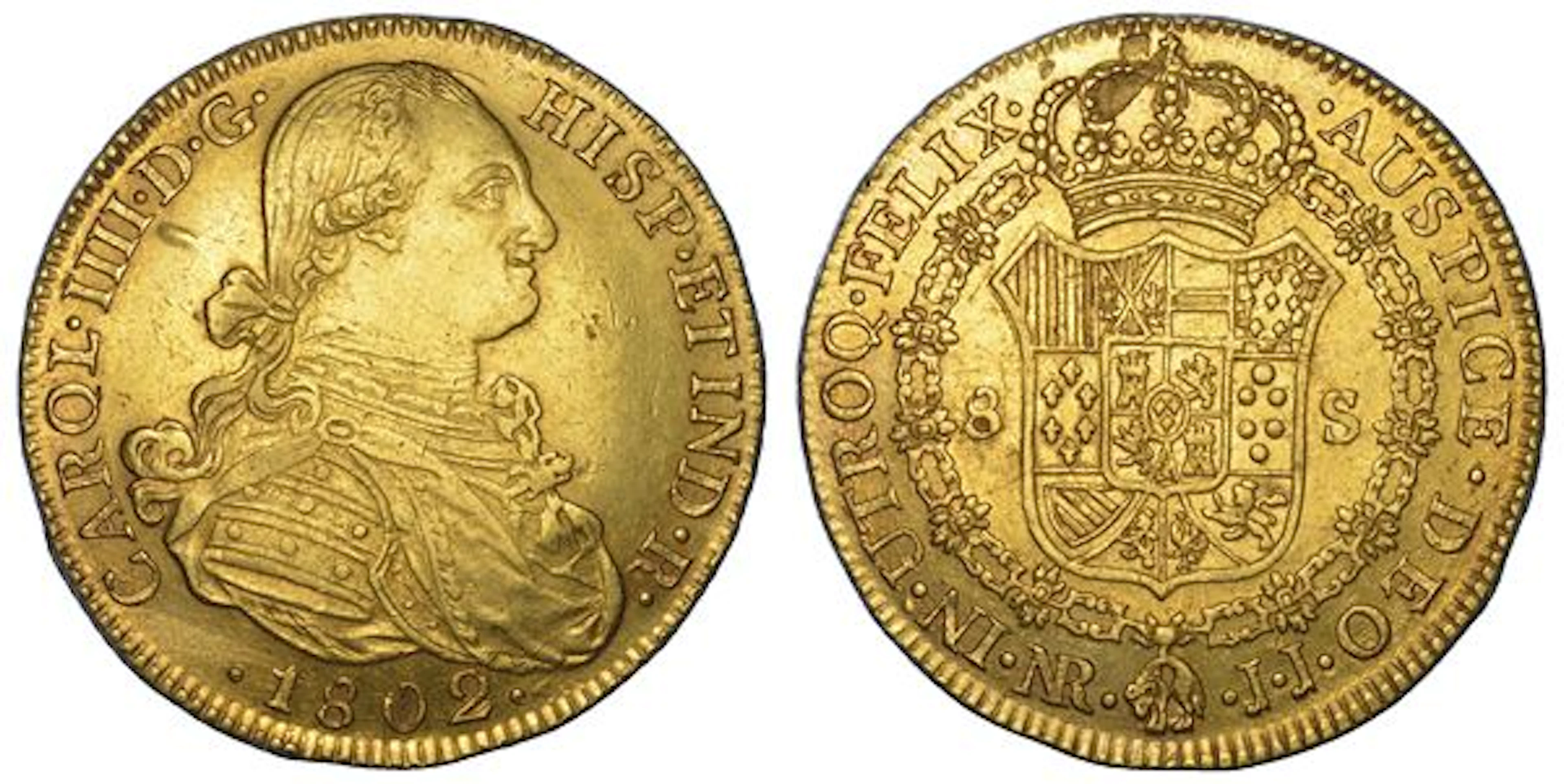 CARLOS IV, 1788-1808. COLOMBIA. 8 escudos 1802. Santa Fe de BogotÃ .