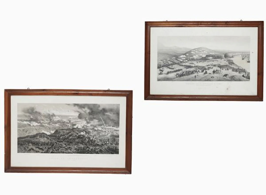 Due litografie tra cui il Panorama della battaglia di Alma