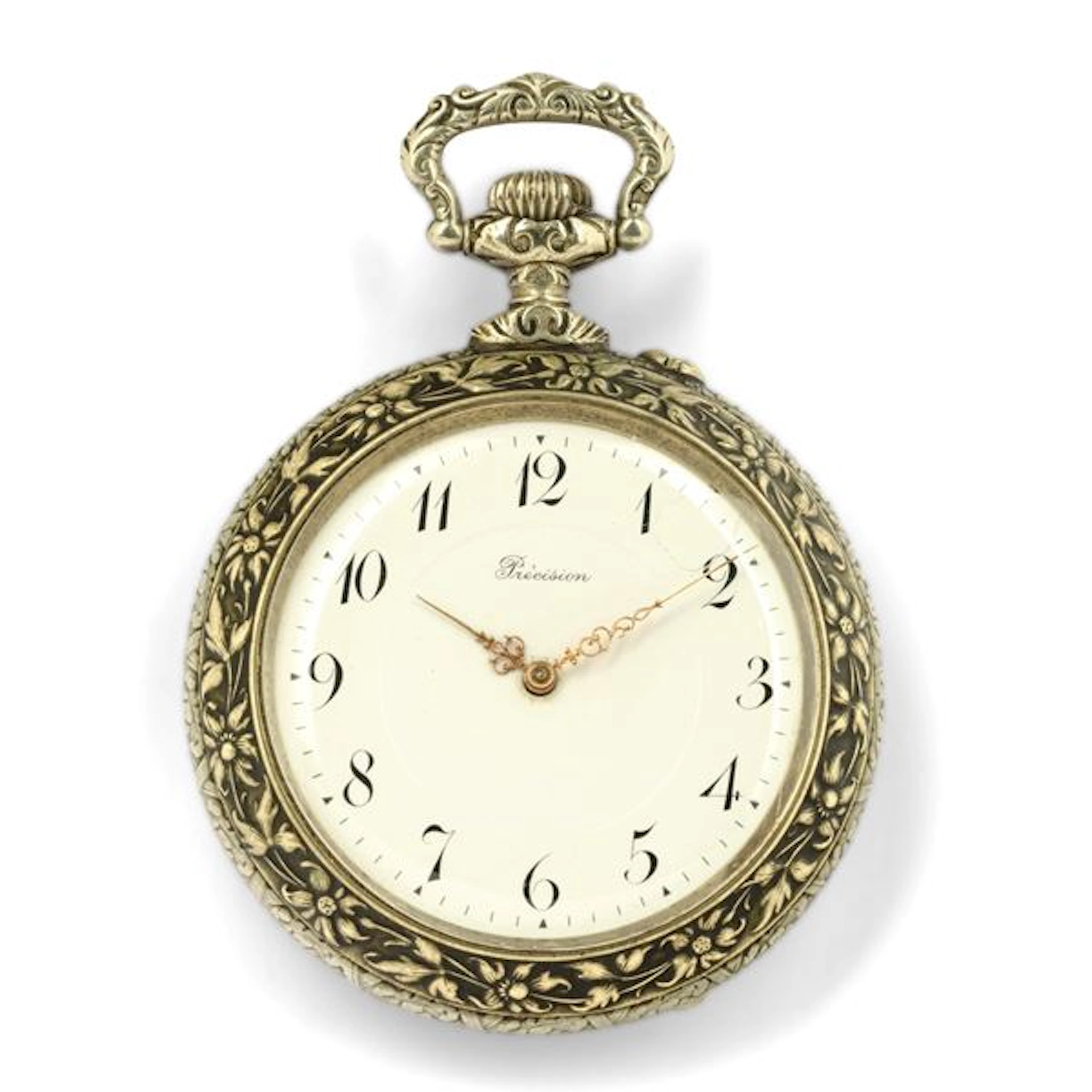 Orologio da tasca francese in metallo argentato con cassa decorata