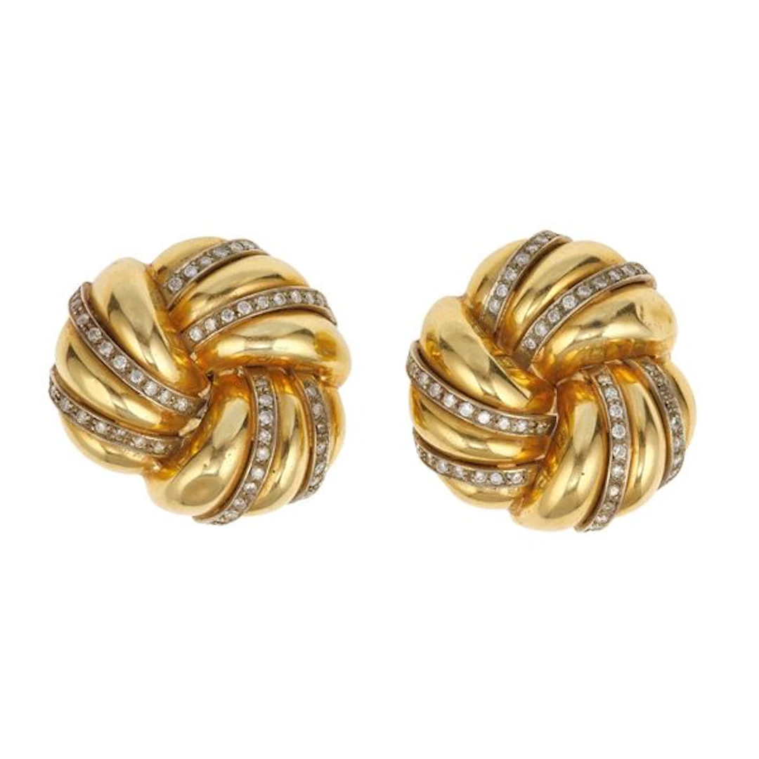 Pair of diamond and gold earrings