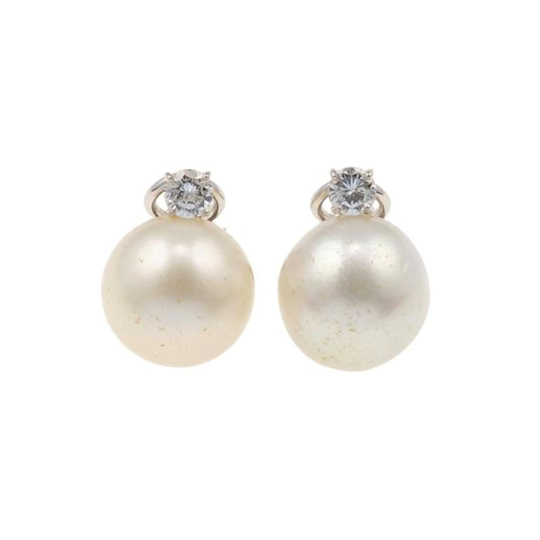 Pair of Australian pearl and brilliant-cut diamond earrings