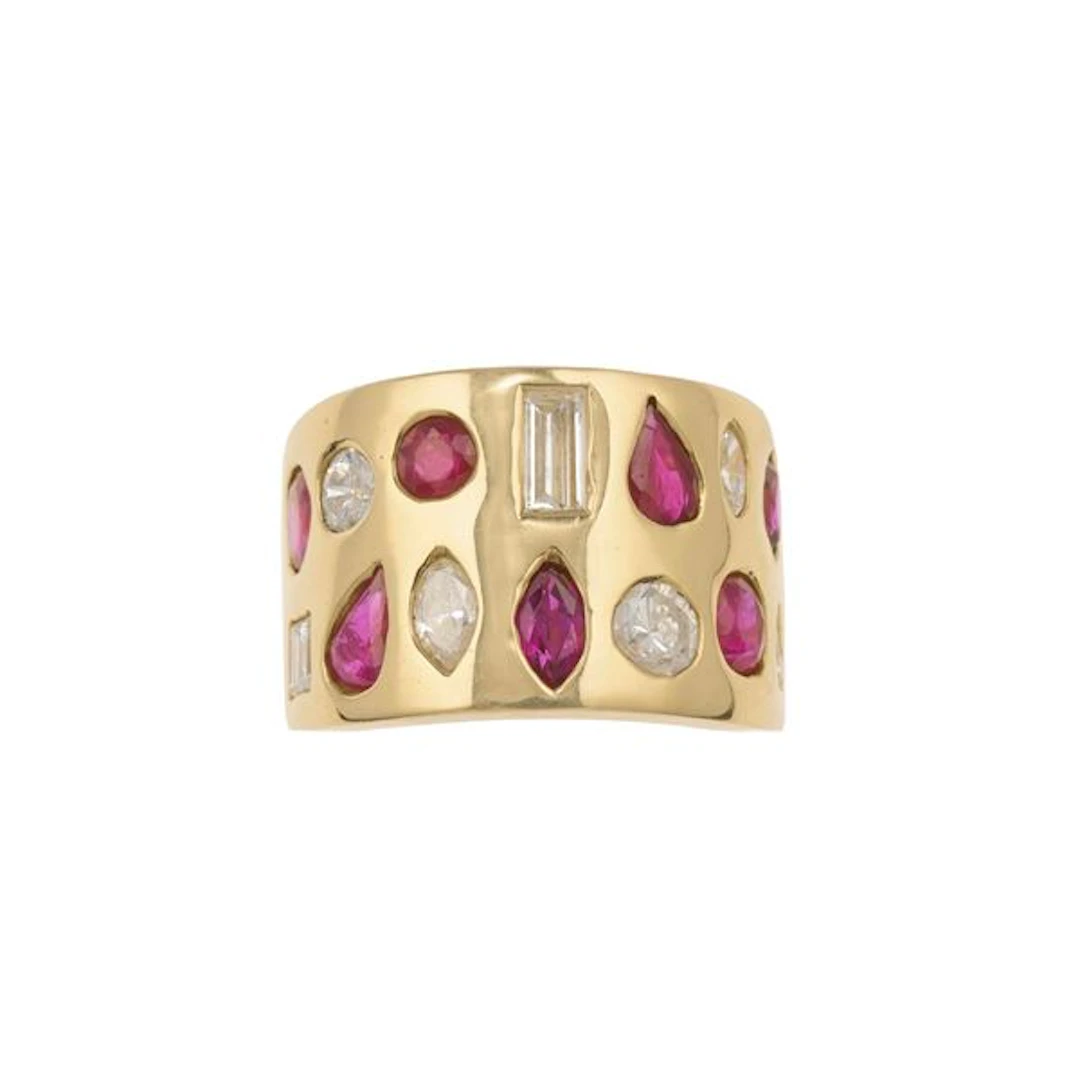 Diamond, ruby and gold ring