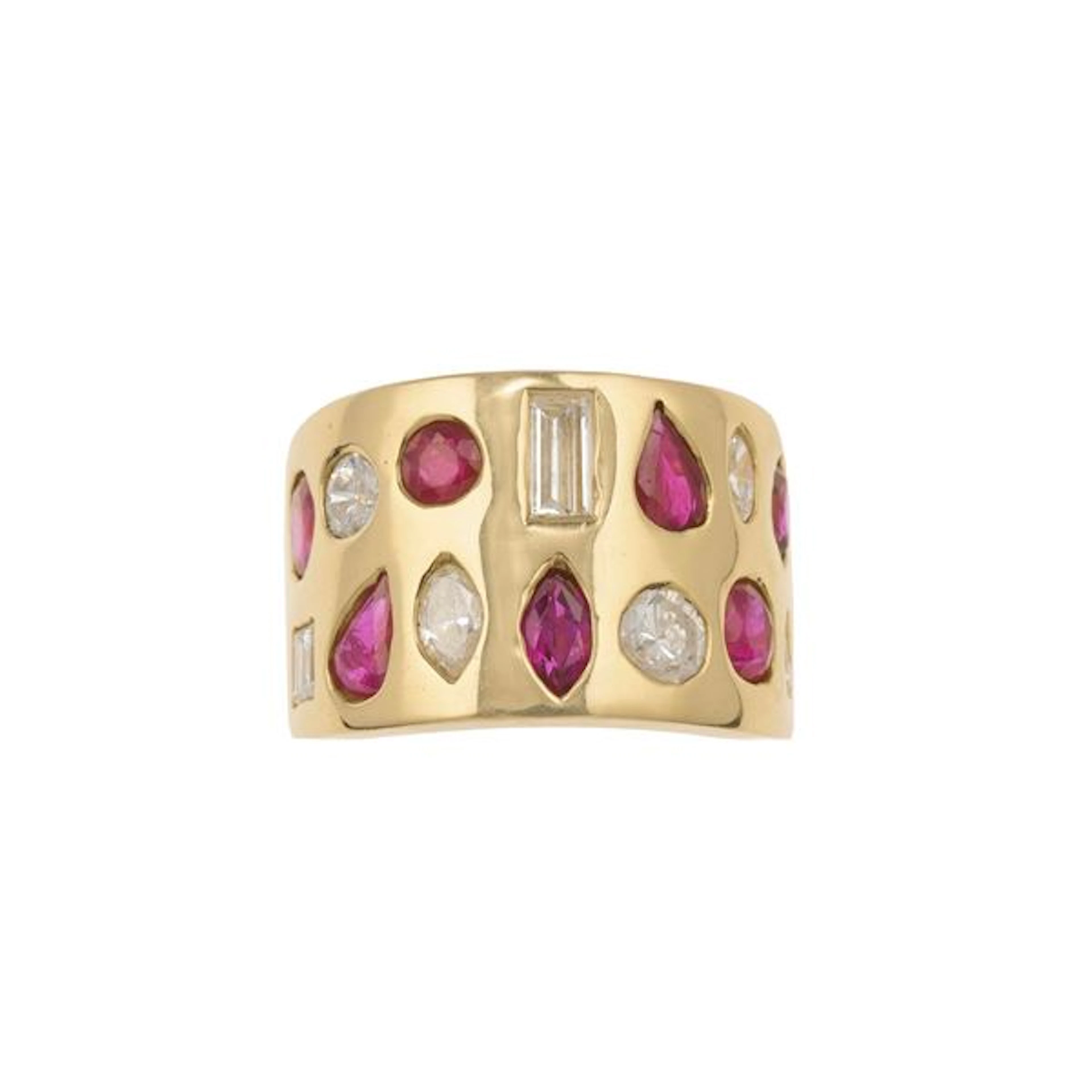 Diamond, ruby and gold ring