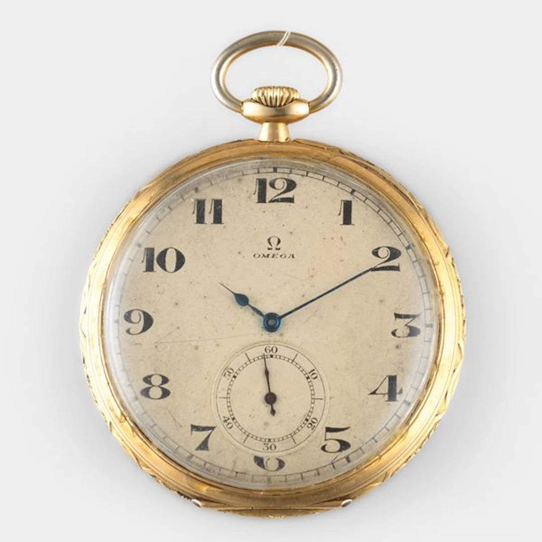 Orologio da tasca in oro giallo 18k a ribalta con cassa decorata