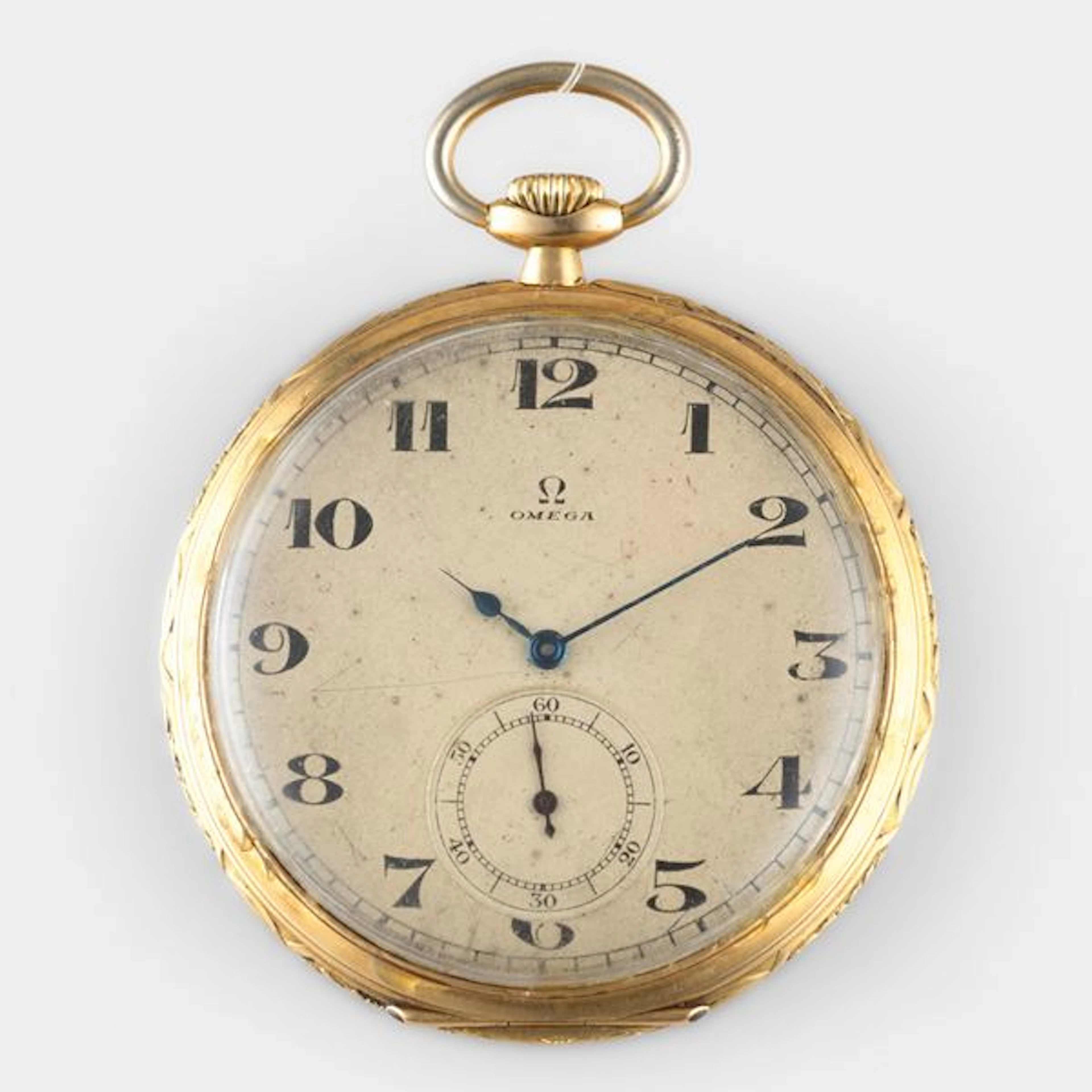Orologio da tasca in oro giallo 18k a ribalta con cassa decorata