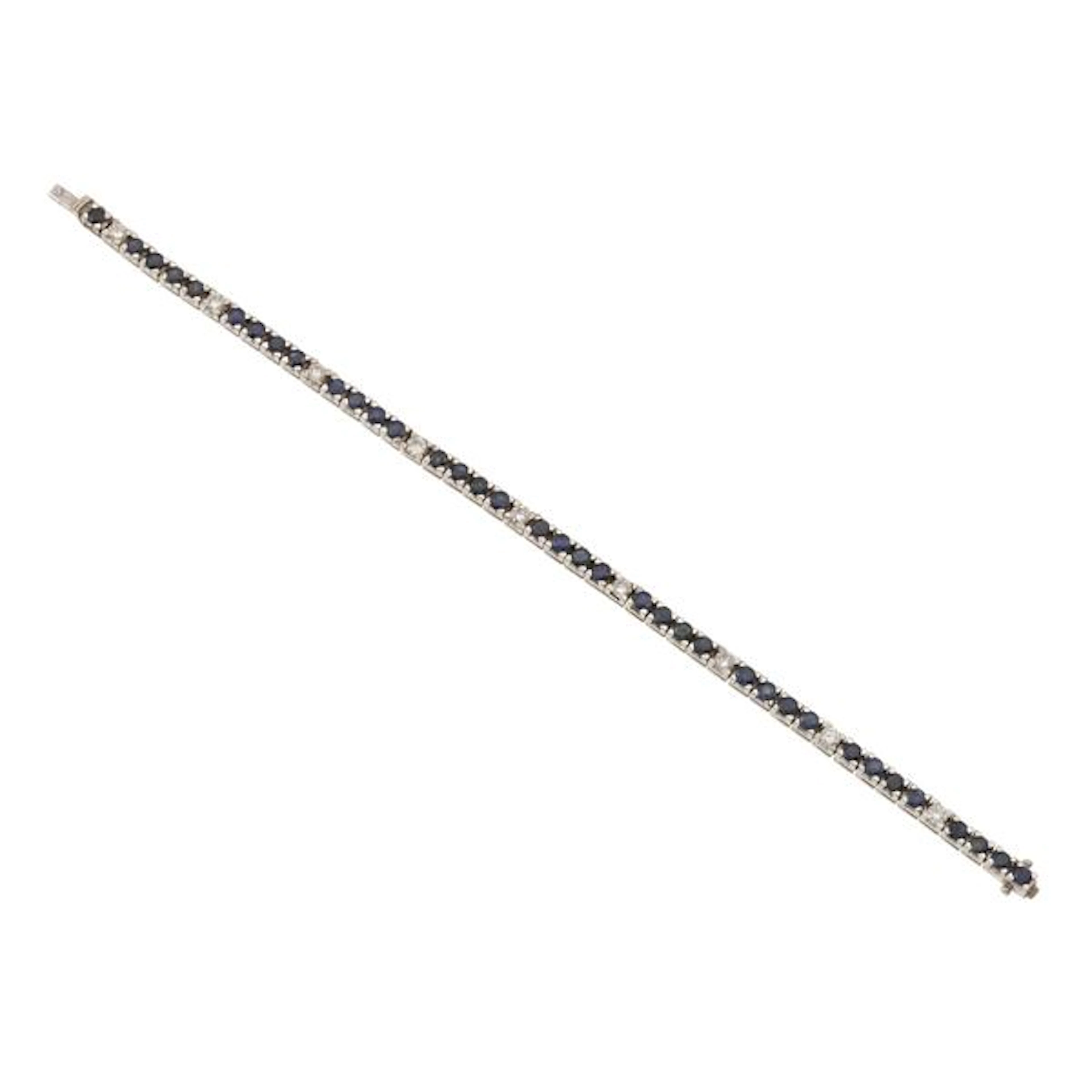Sapphire, diamond and gold line bracelet