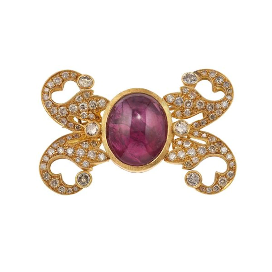 Ruby, diamond and gold brooch